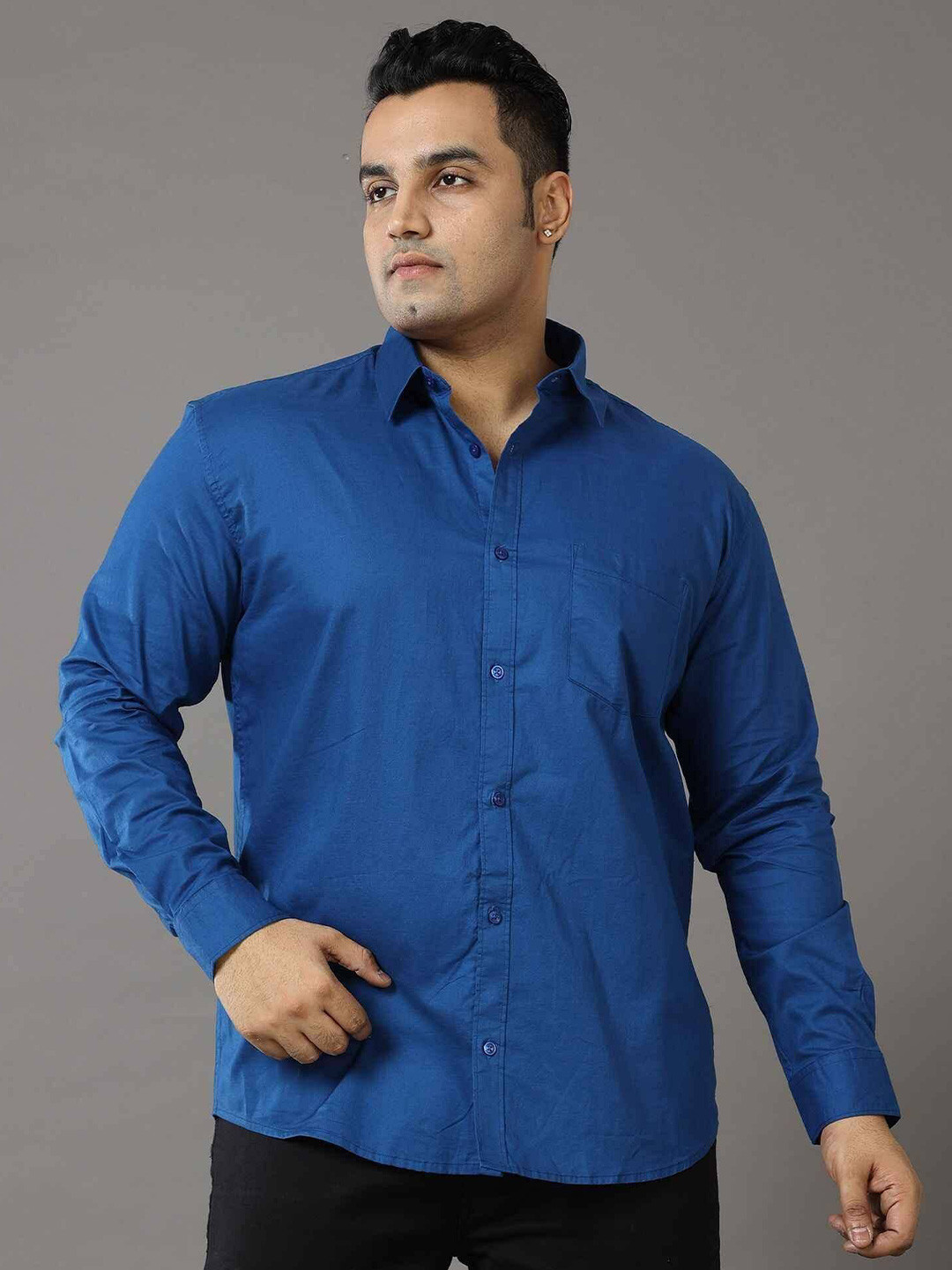 Guniaa Men Classic Oversized Fit Spread Collar Solid Cotton Casual Shirt