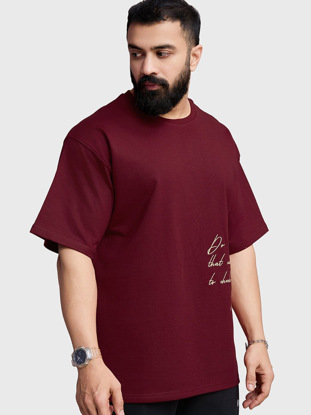 FUAARK Men Anti Odour Typography Printed Round Neck Cotton Oversized T-shirt