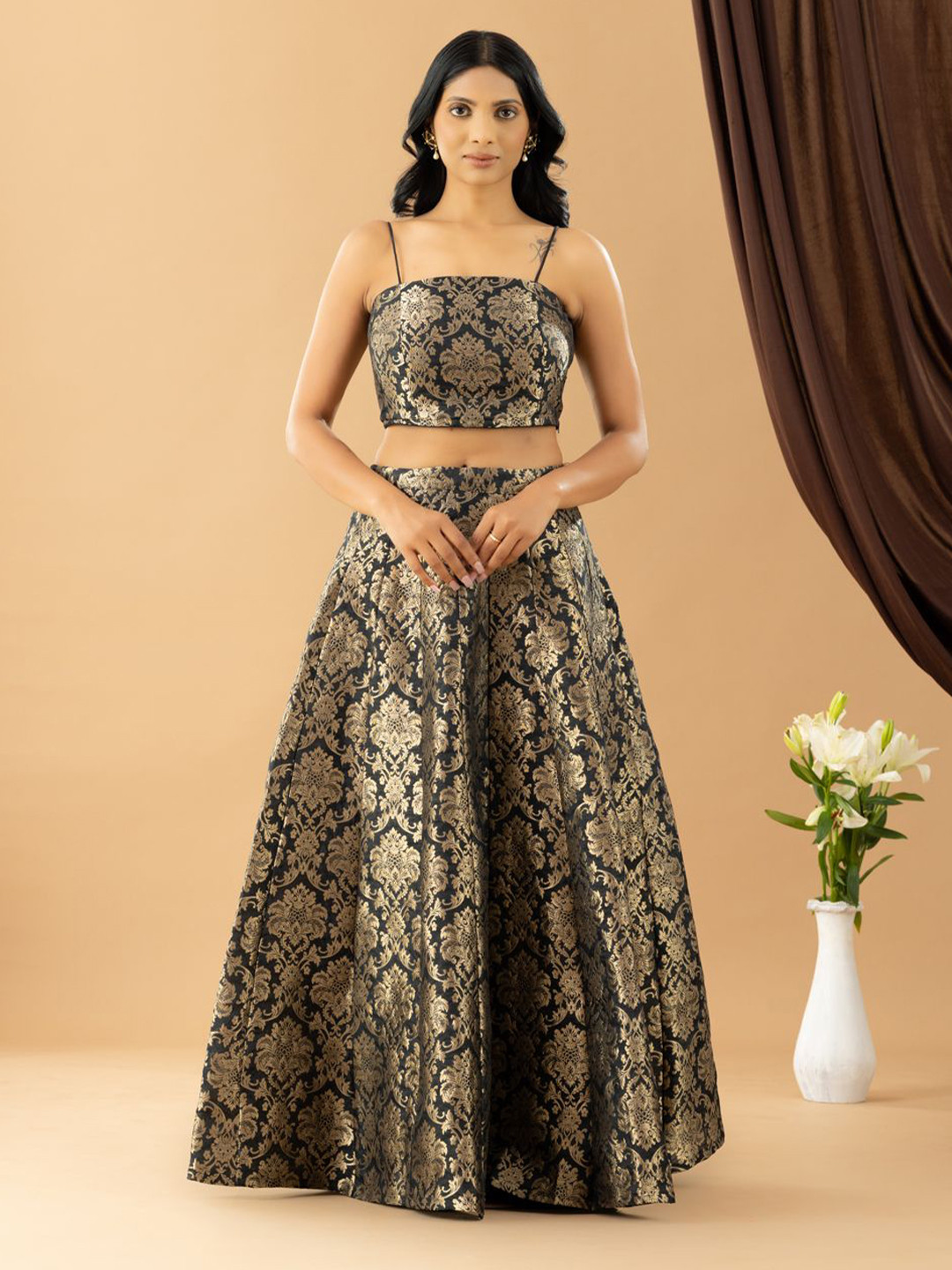 HANDIKART Foil Print Ready to Wear Lehenga &