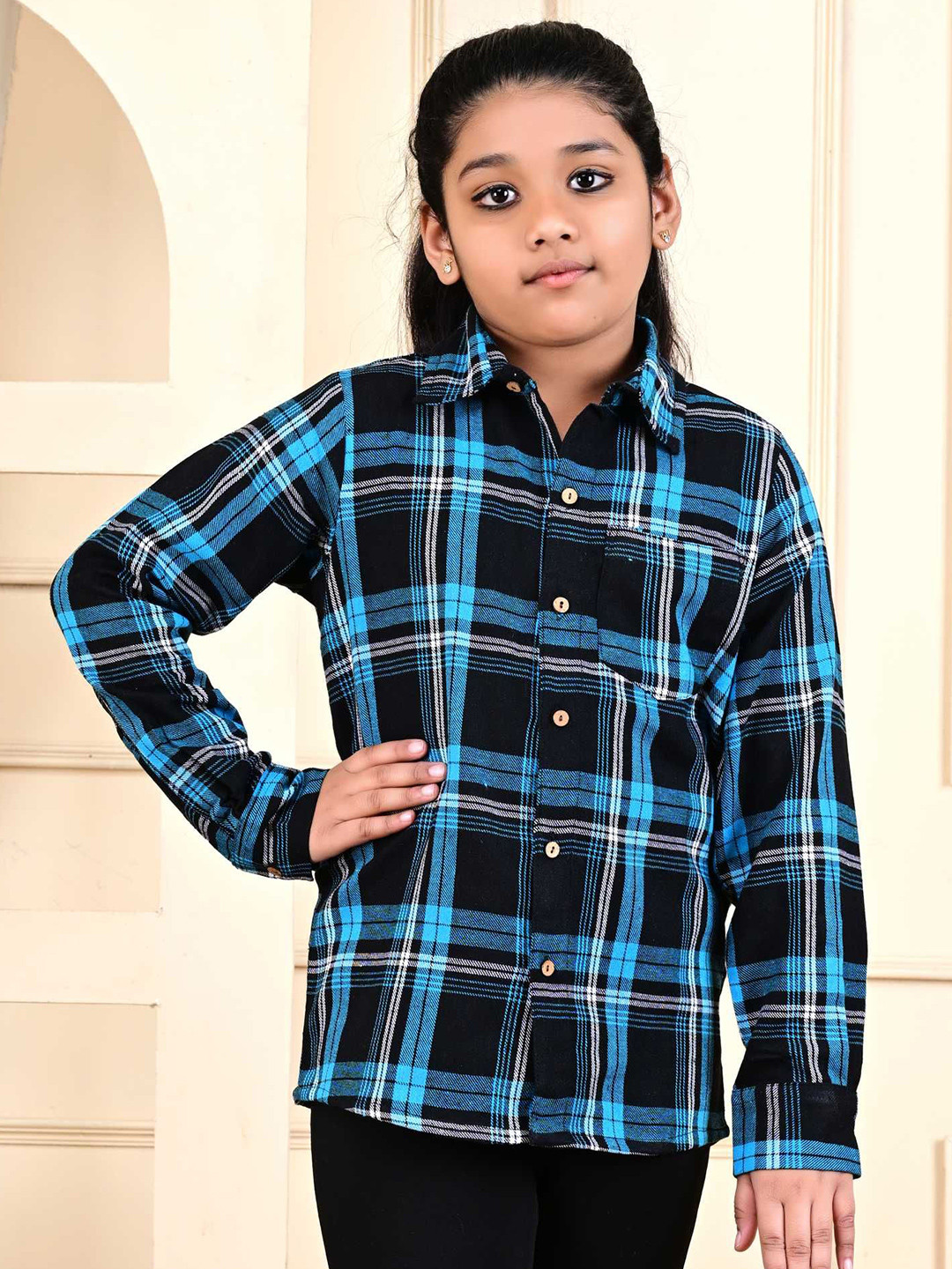 Megha Overseas Unisex Kids Spread Collar Tartan Checked Cotton Casual Shirt