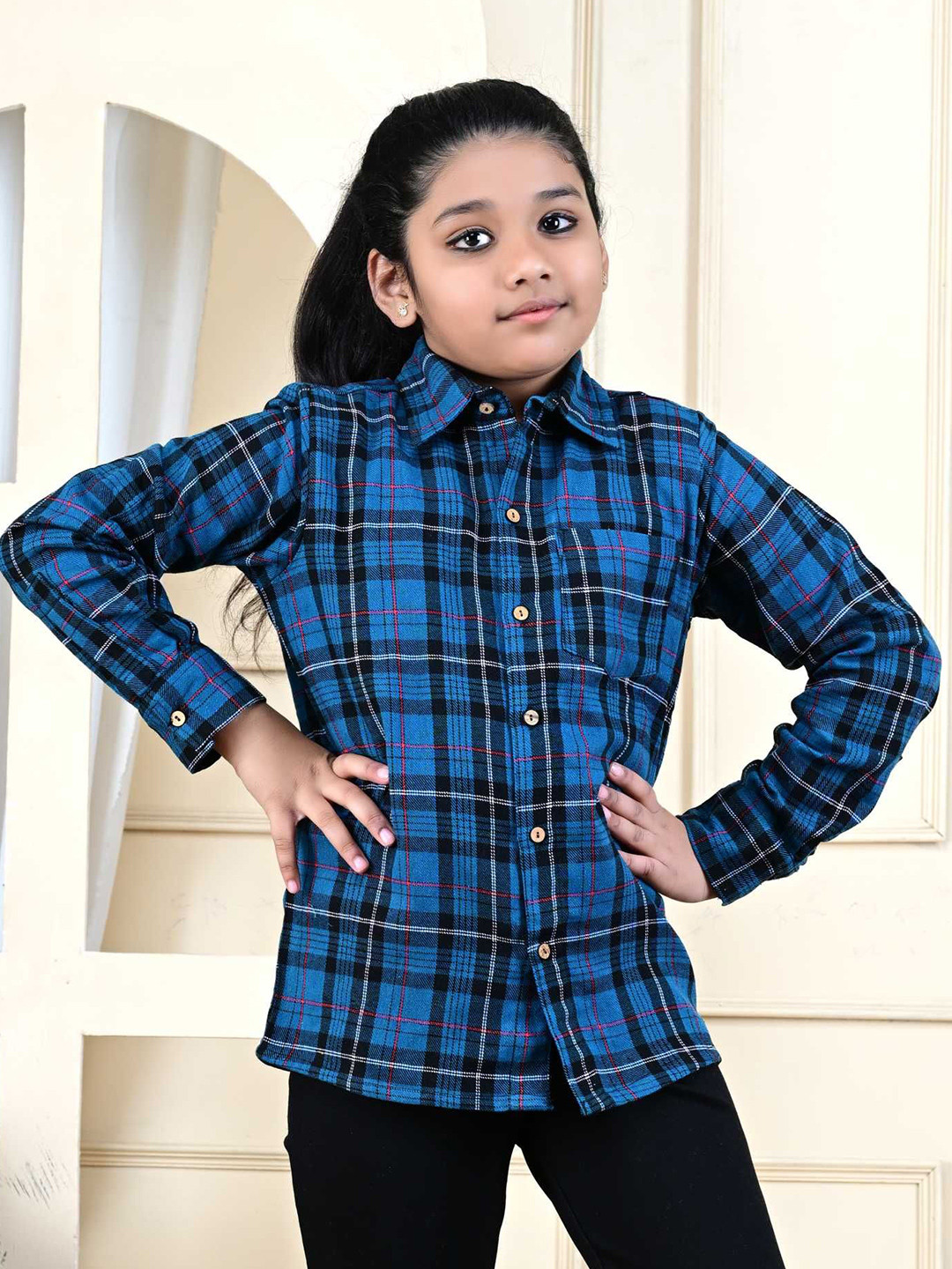 Megha Overseas Unisex Kids Spread Collar Tartan Checked Cotton Casual Shirt