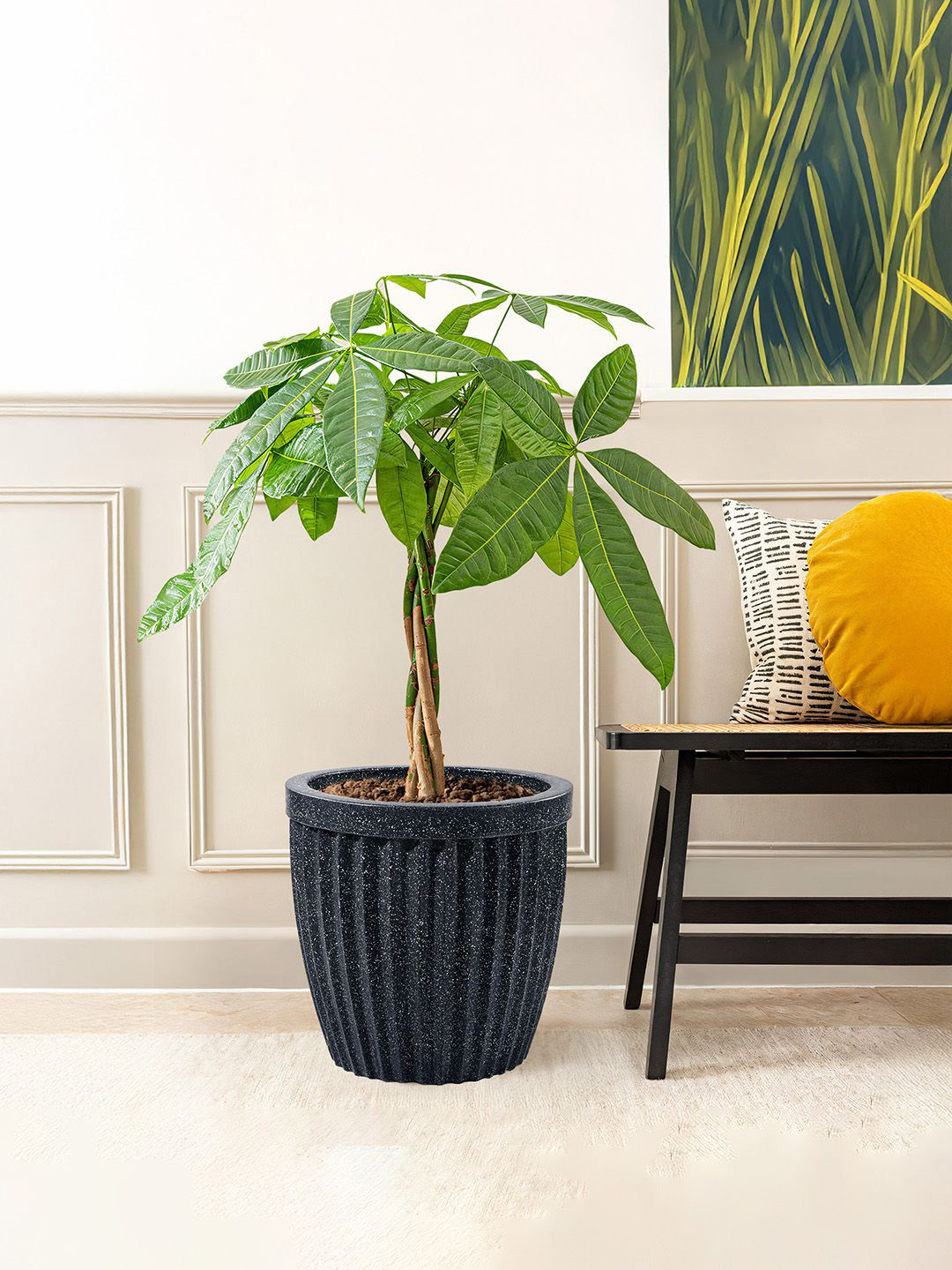 Kuber Industries Black Textured Roto Mould Pihu Neo Flower Planters