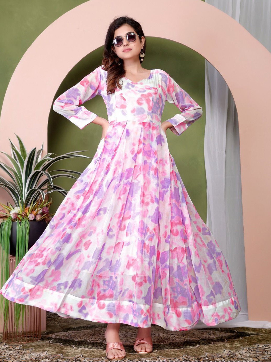 KD TEXFAB Georgette Fit & Flare Maxi Dress