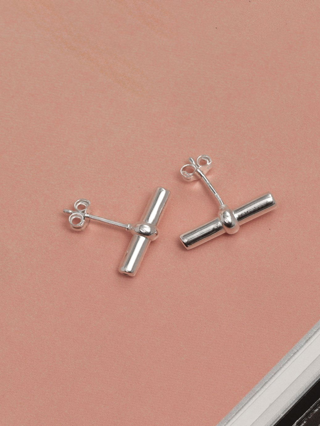 LeCalla 925 Sterling Silver-Plated T Bar Shaped Studs