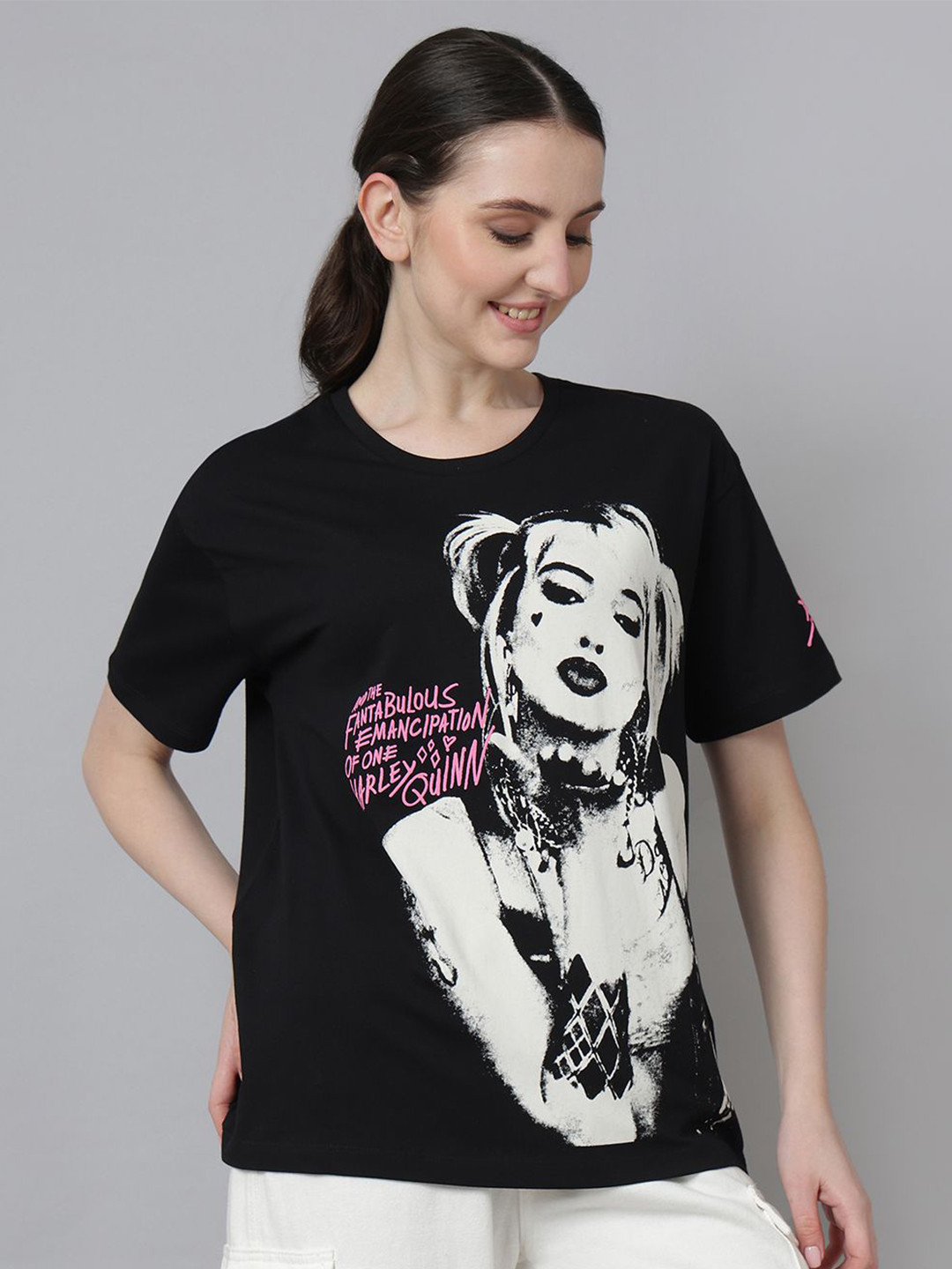 Free Authority Women Birds Of Prey Graphic Printed Cotton Oversized Casual T-shirt