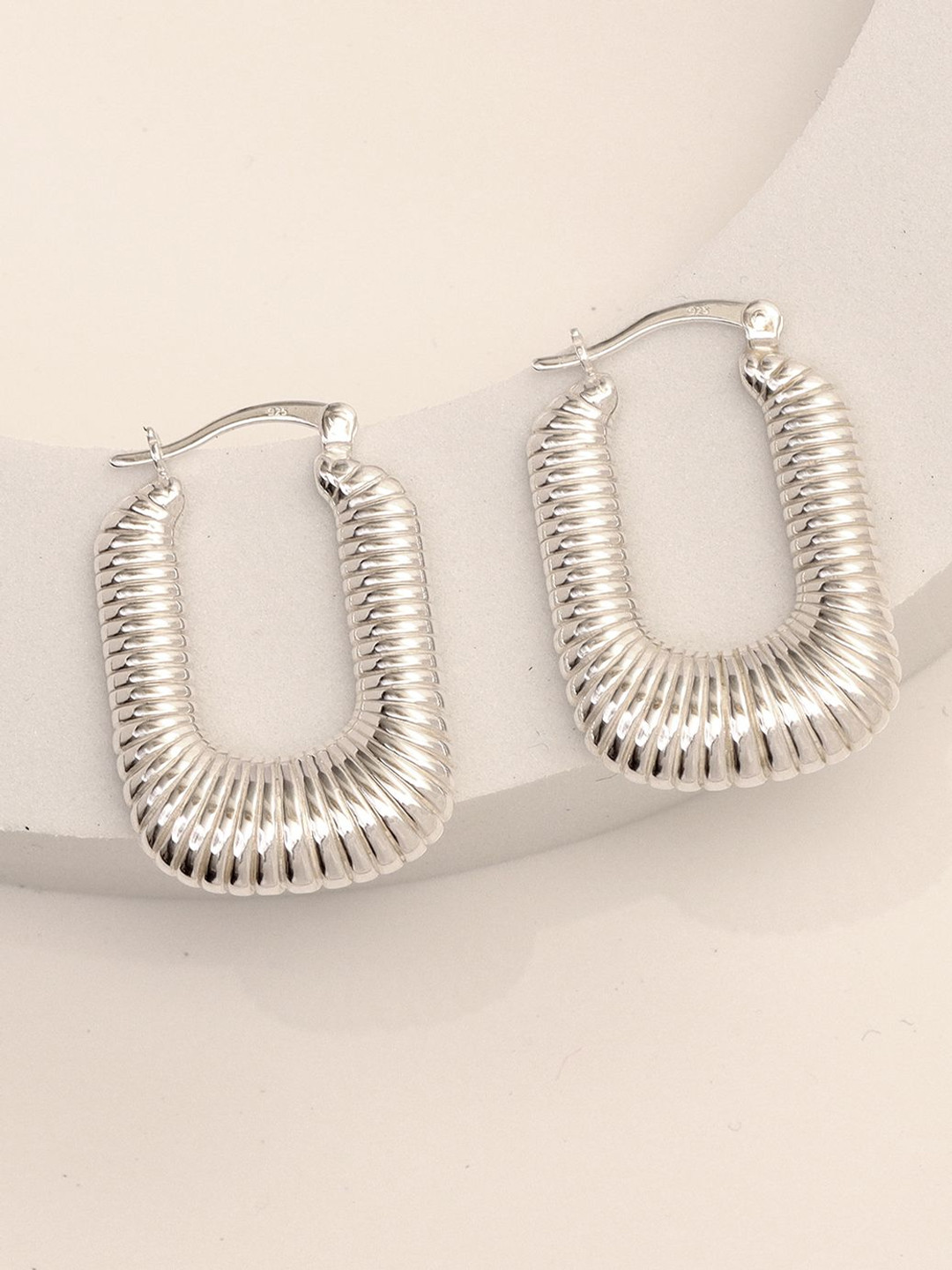 LeCalla 925 Sterling Silver-Plated Classic Chunky Shrimp Textured U-Shaped Hoop Earrings