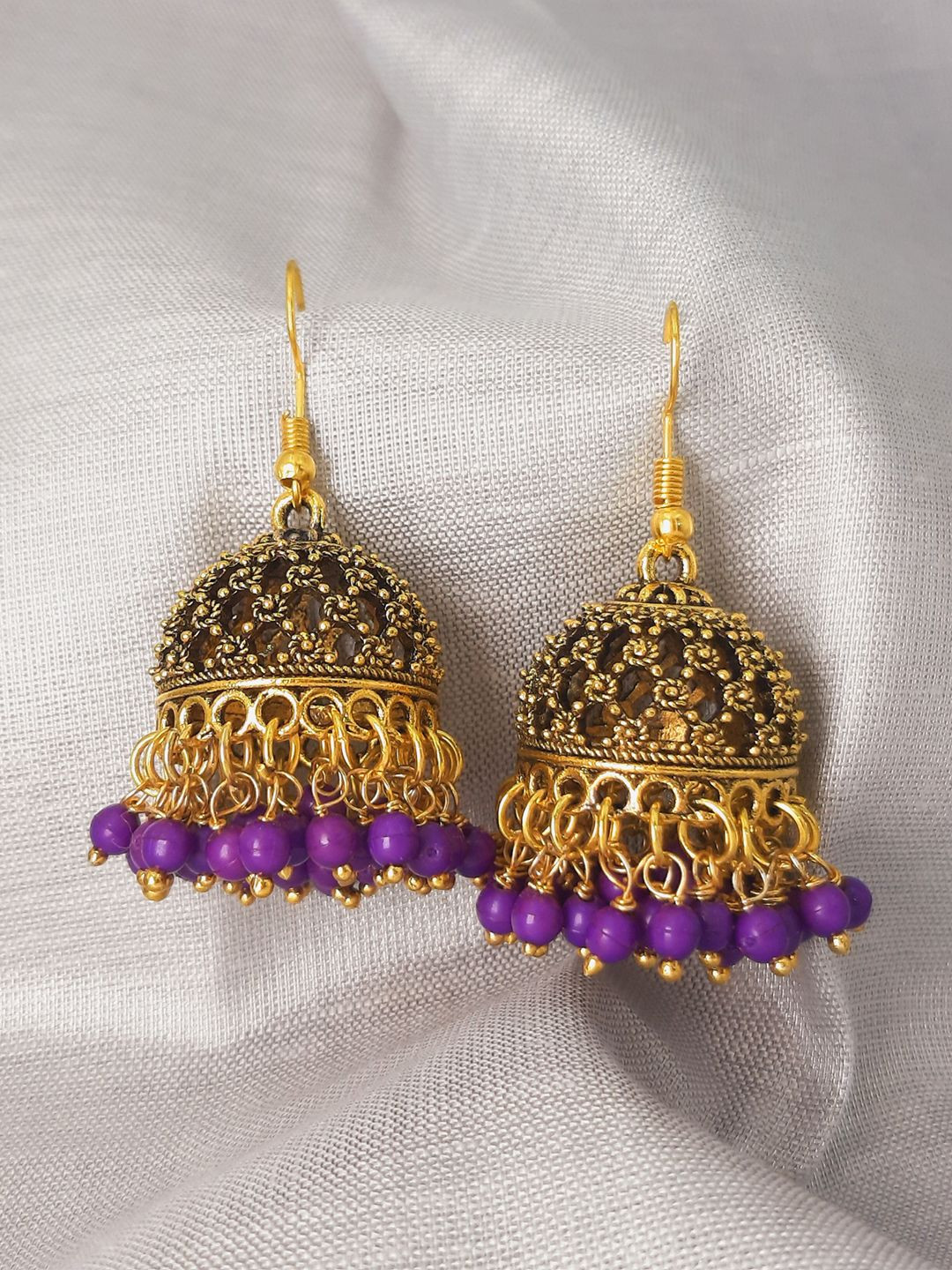 HOPMEE Artificial Beads Dome Shaped Oxidised Jhumkas