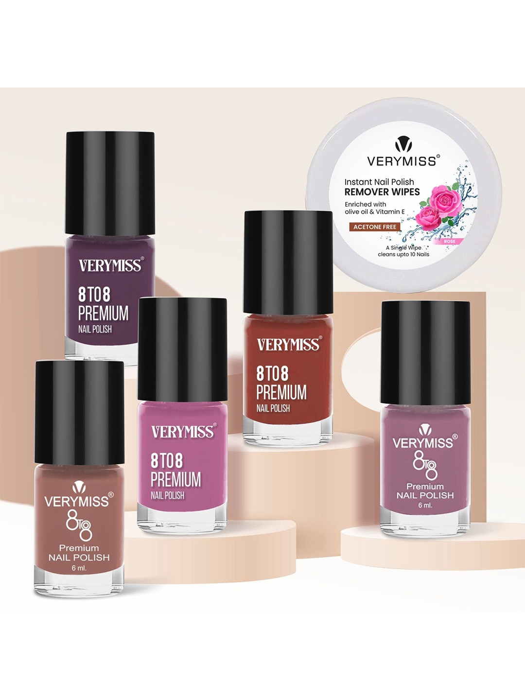 VERYMISS Set Of 5 Trending Nail Polish - 6 ml Each With Nail Polish Remover Wipes - 08