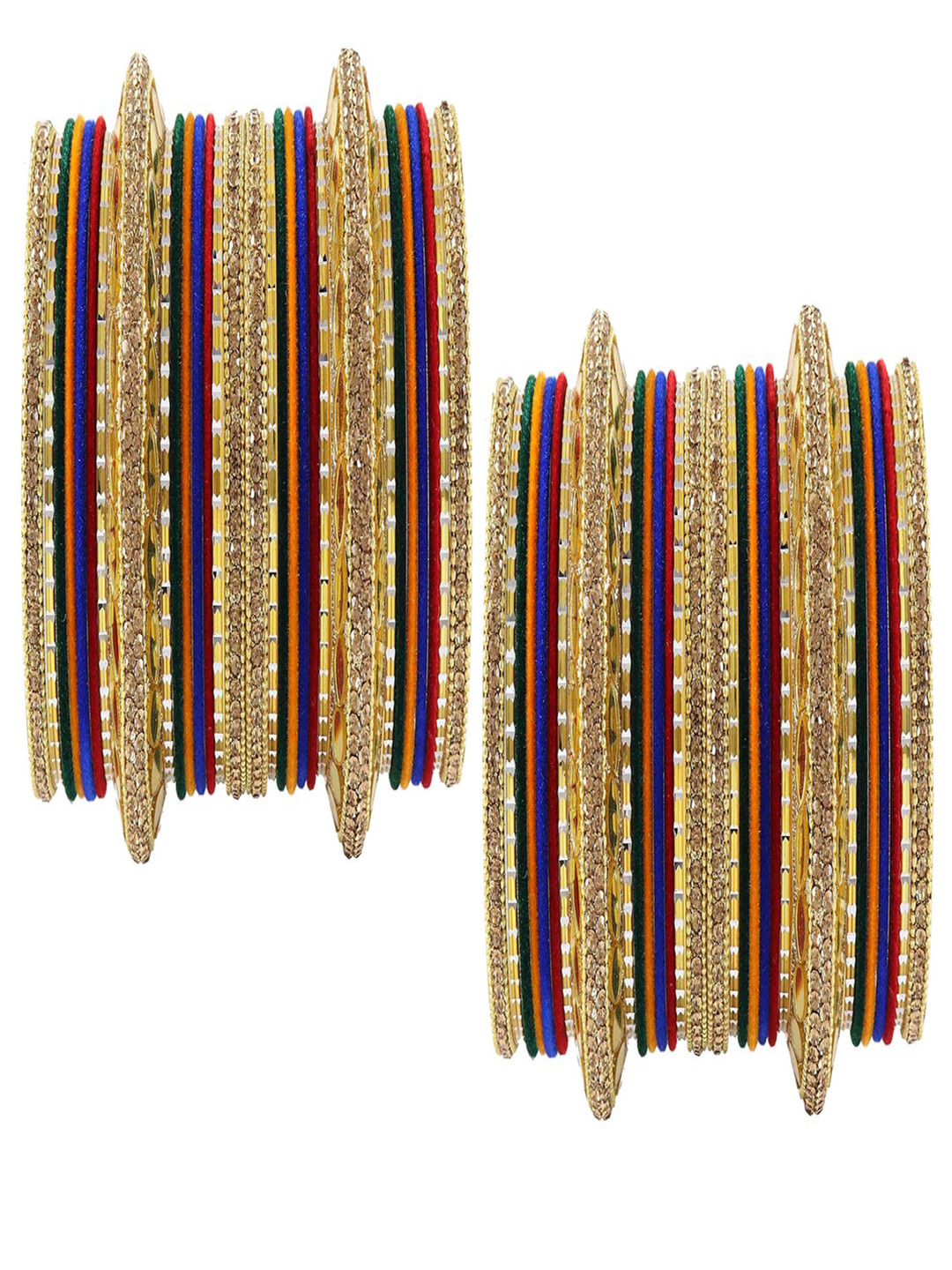 ZULKA Set Of 60 Gold-Plated Cubic Zircon-Studded & Beaded Bangles