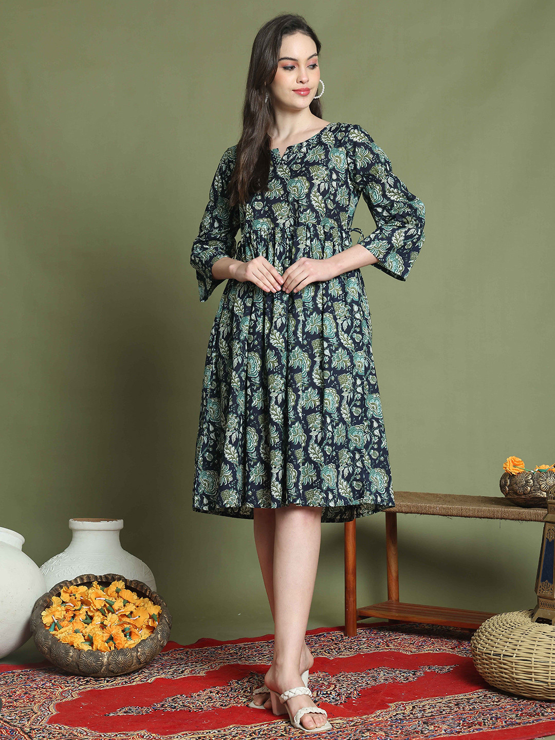 Rajnandini Floral Print A-Line Dress
