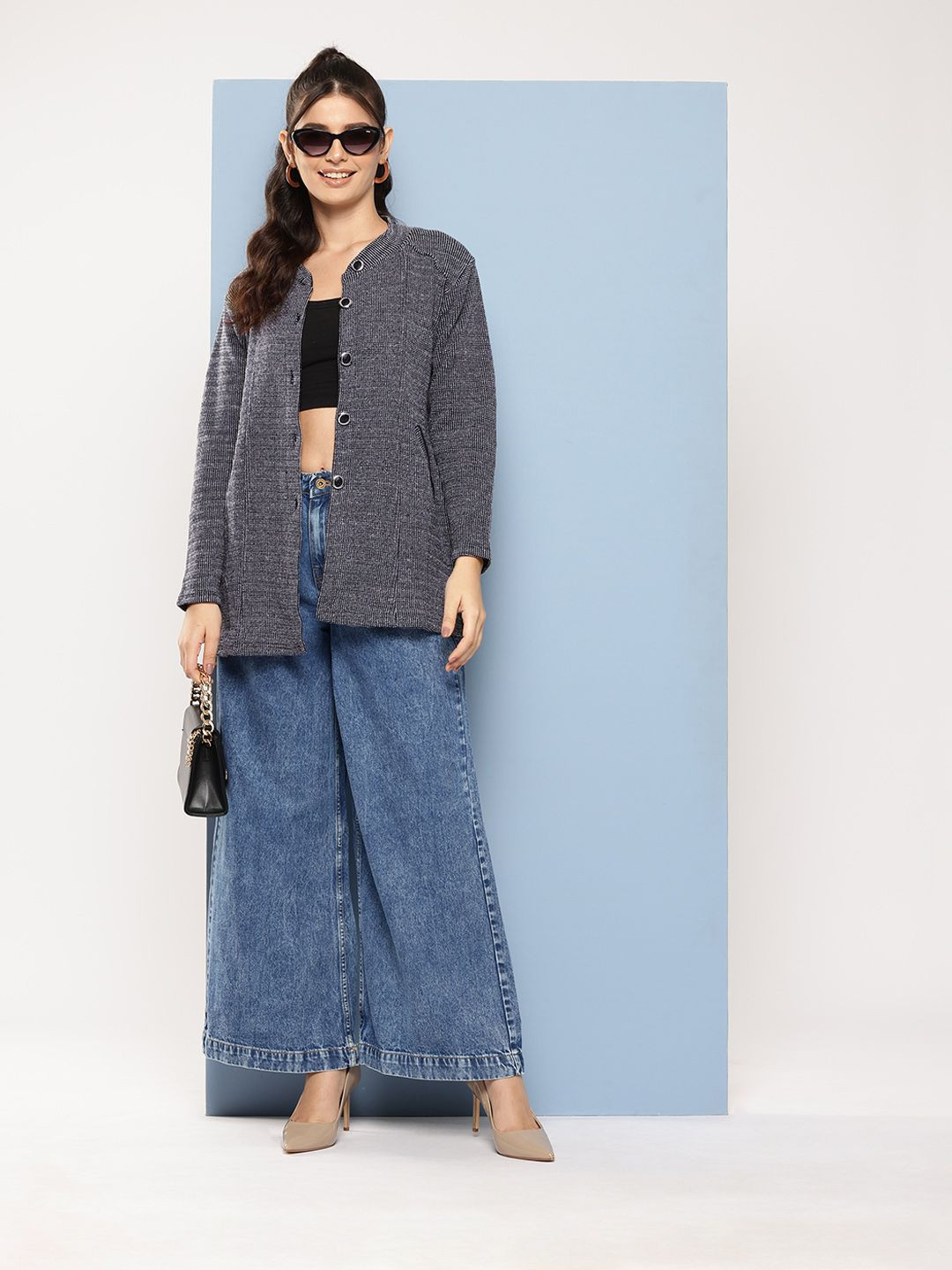 BAESD Women Mock Collar Woollen Cardigan