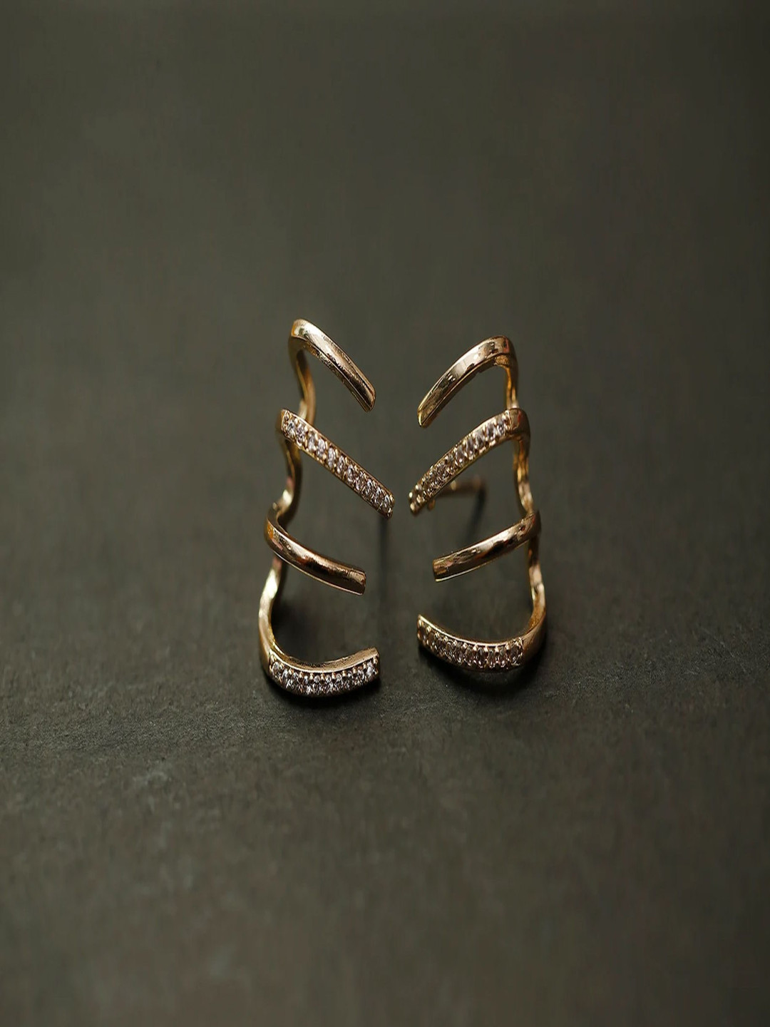 PolluxCraft Gold Plated Zircon Studded Contemporary Korean Stud Earrings