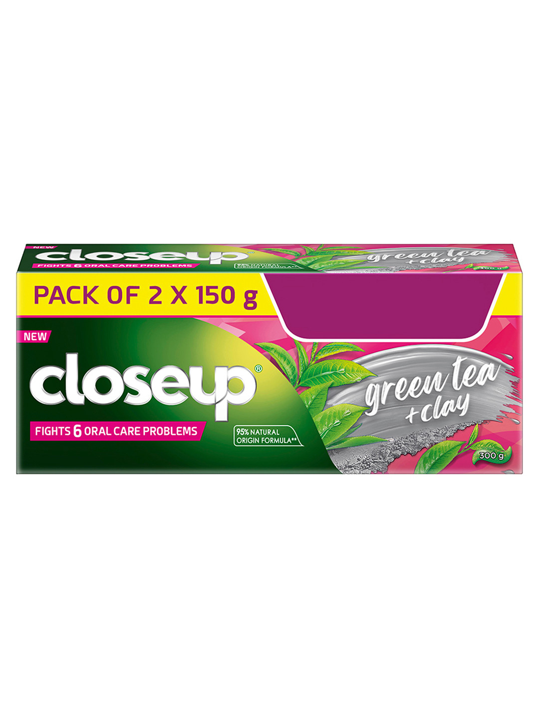 Closeup Pack Of 2 Green Tea & Clay Toothpaste For Brighter Smile - 150g Each