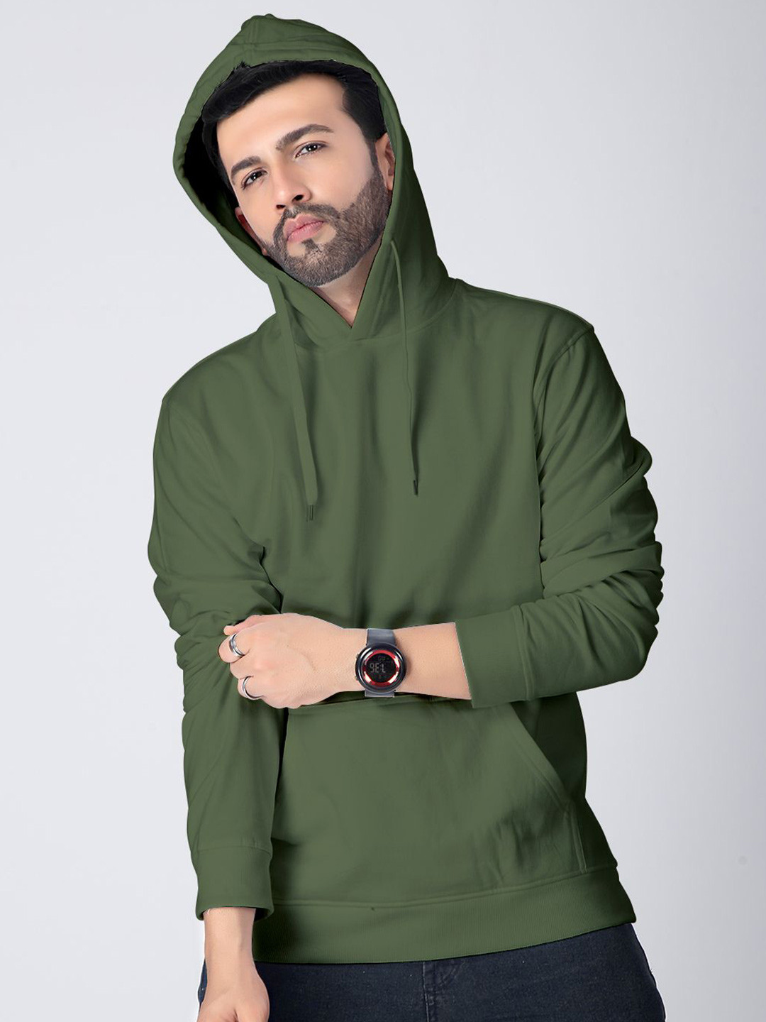 Crazymonk Men Plain Hooded Sweatshirt