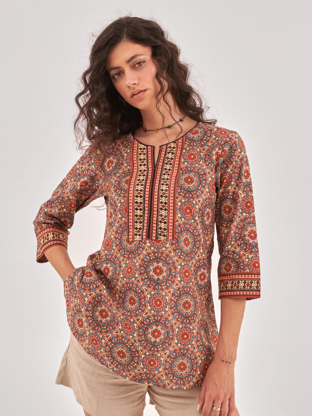 KIRNYA Women Ethnic Motif Printed Top