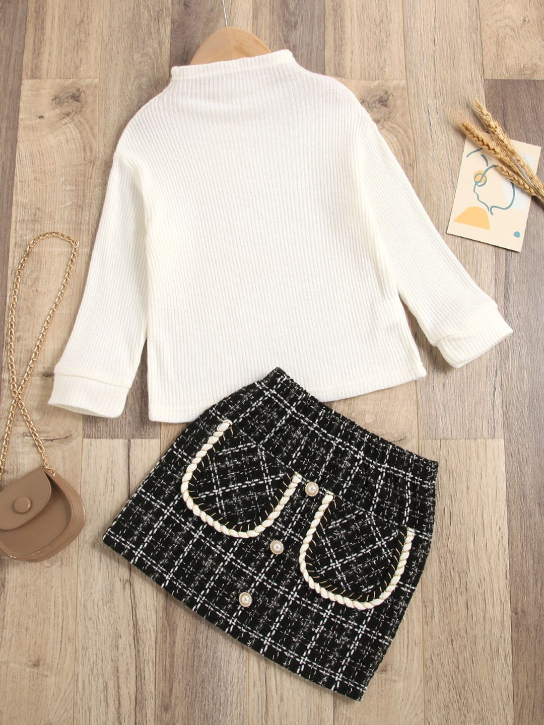 YK Girls Woolen Texture High Neck Top With Skirt