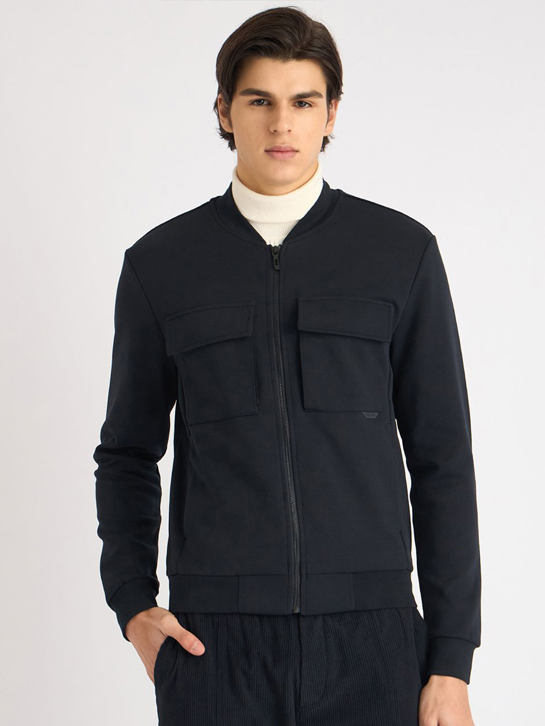 Antony Morato Men Mandarin Collar Front-Open Sweatshirt