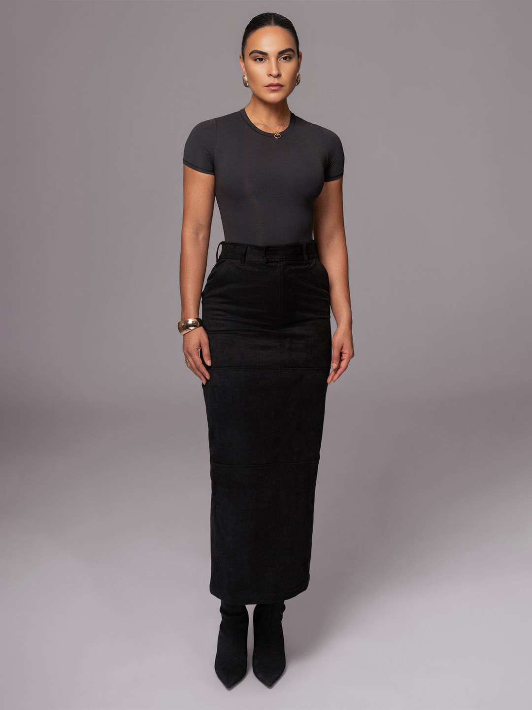 Bee Boe Bee Aurora Collection Rustic Suede Black Maxi Skirt