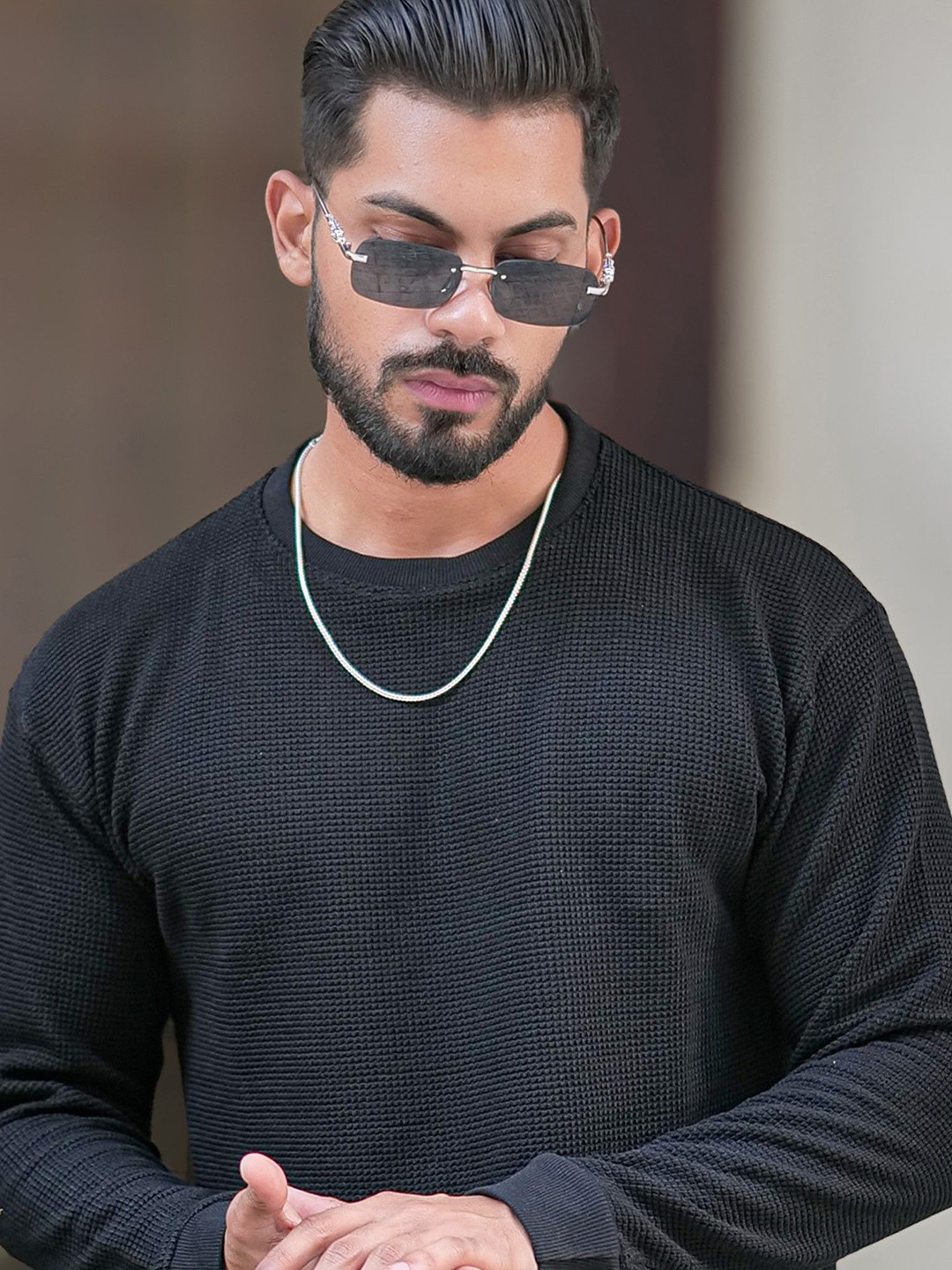 Maniac Men Cable Knit Textured Pullover