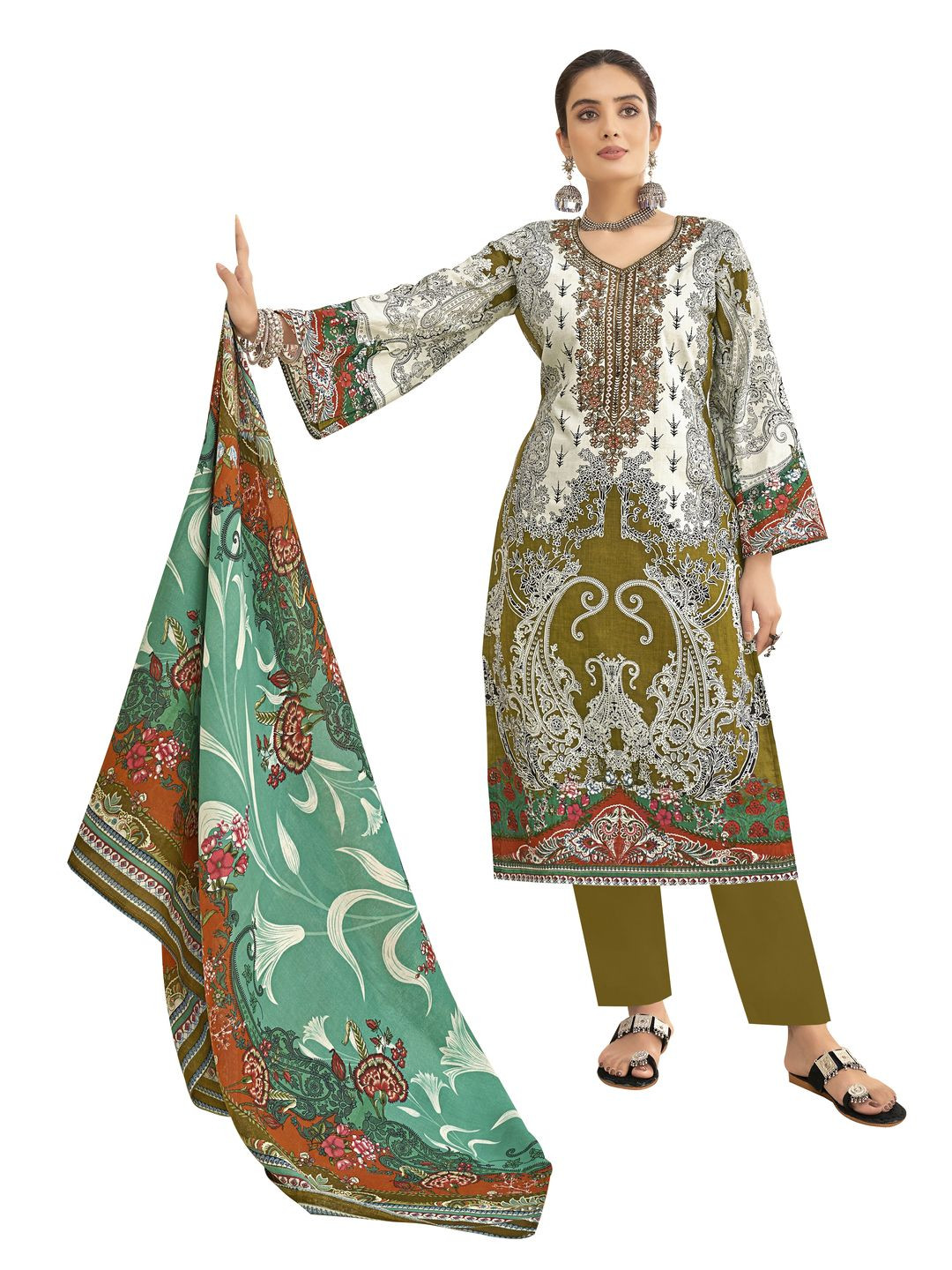 DRAVINAM Trends Embroidered Pure Cotton Unstitched Dress Material