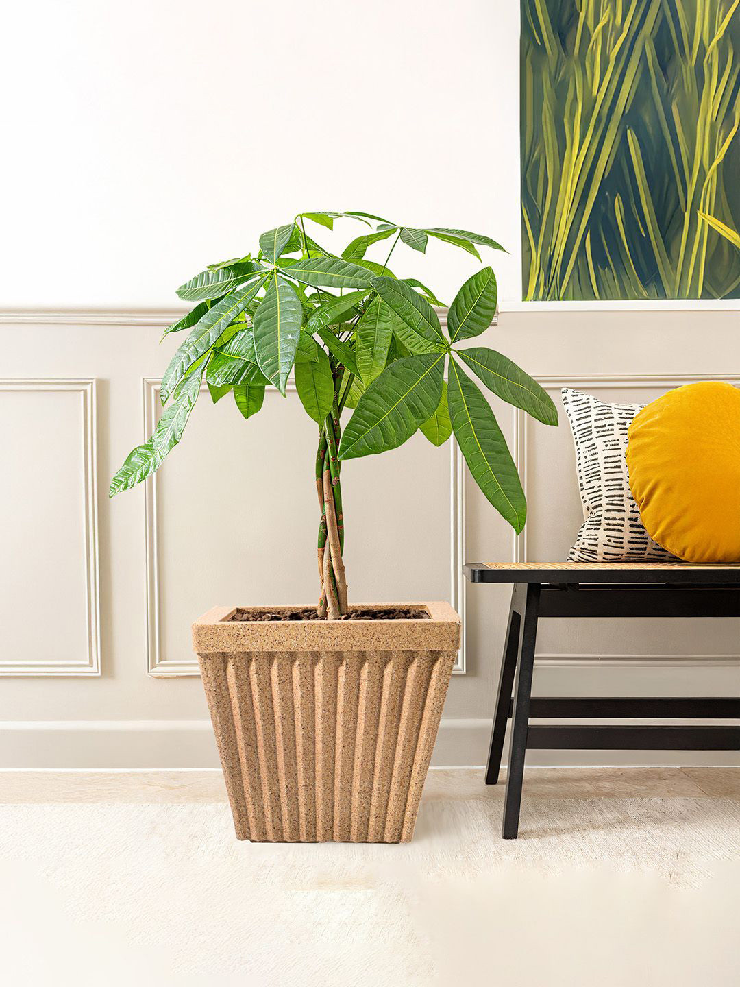 Kuber Industries Pihu Splash Brown & White 2 Pieces Textured Roto Mould Flower Planters