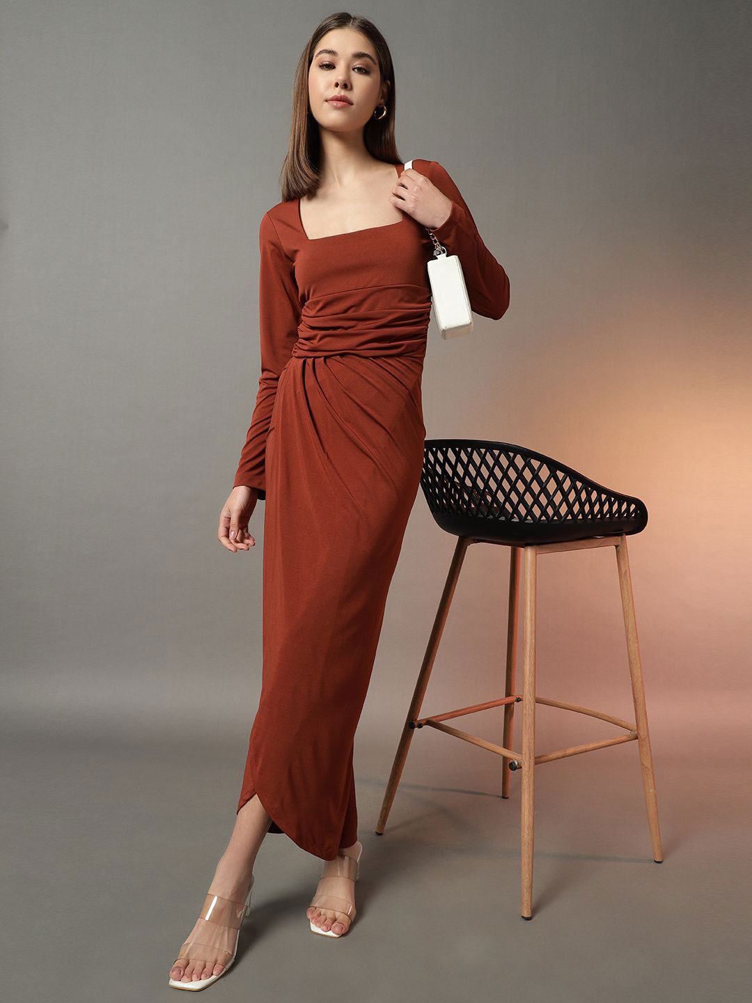 BAESD Women Square Neck Wrap Midi Dress