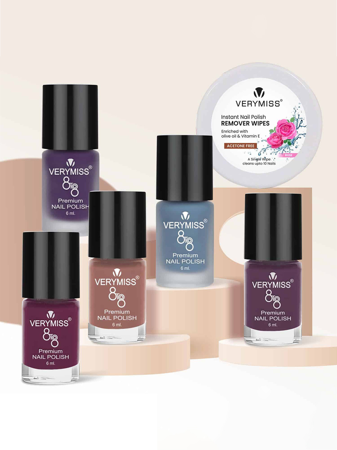 VERYMISS Set Of 5 Trending Nail Polish - 6 ml Each With Nail Polish Remover Wipes - 05