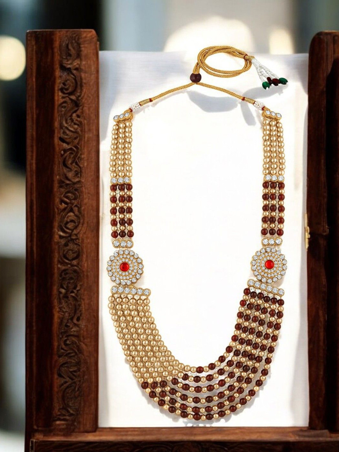 Stefan Men Gold-Plated Beaded Dulha Moti Mala Shervani Haar Layered Necklace