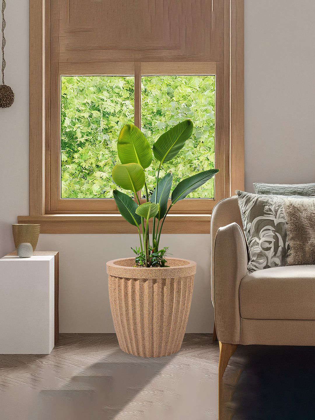 Kuber Industries Brown Textured Roto Mould Flower Planter