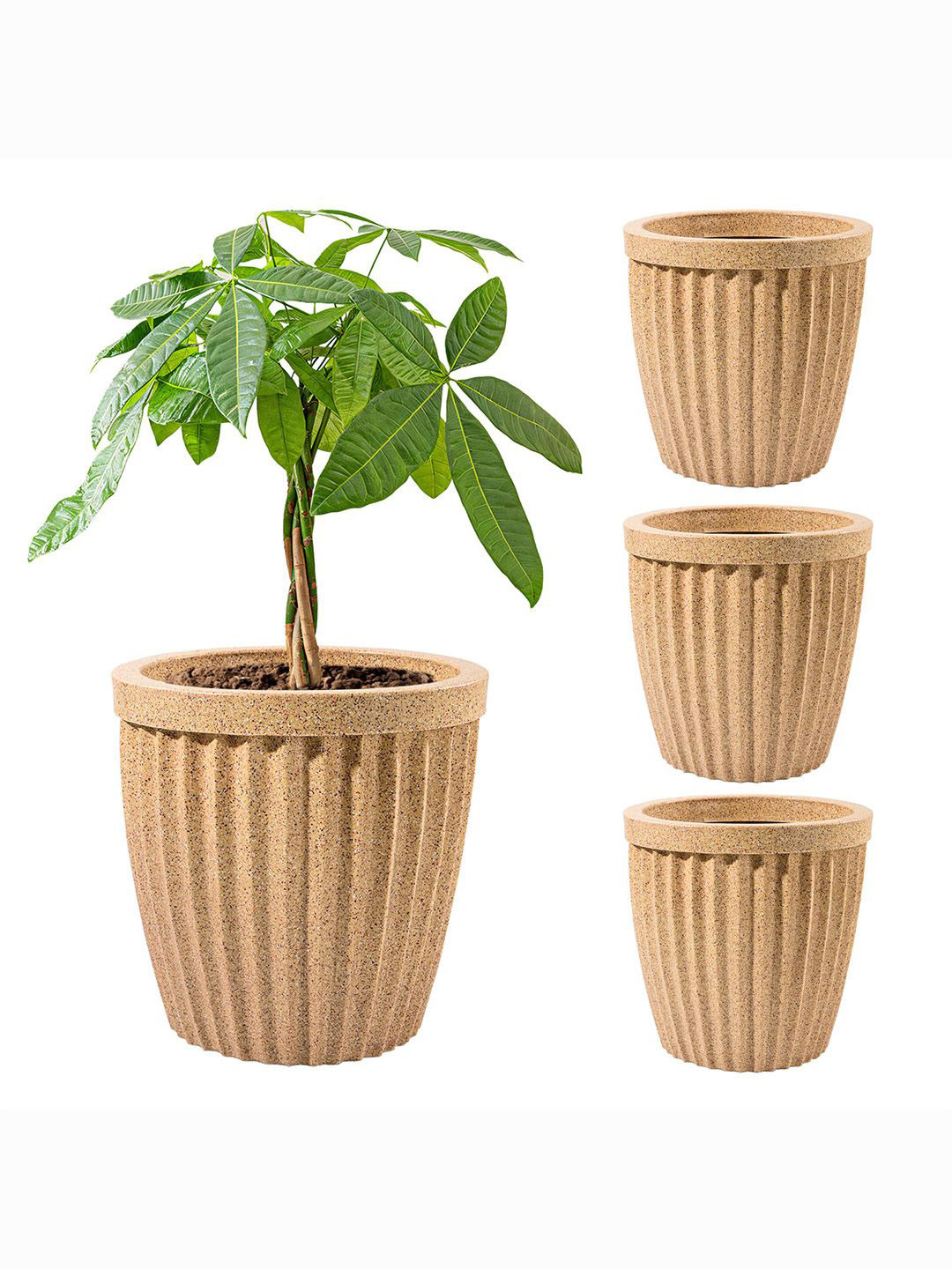 Kuber Industries Marble Brown 4 Pcs Textured Roto Mould Pihu Neo Flower Planters