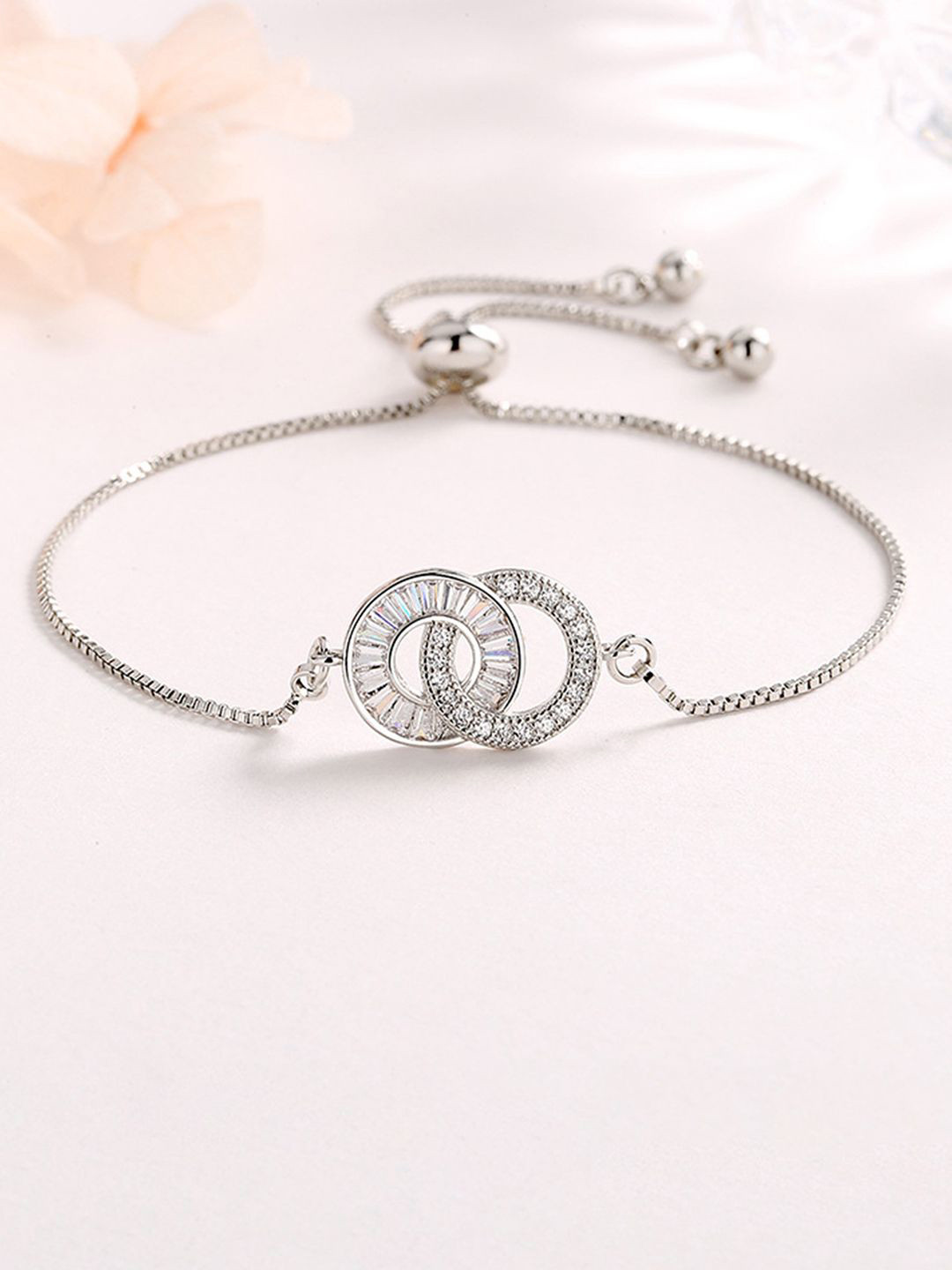 Peora Silver-Plated Cubic Zirconia Studded Wraparound Adjustable Fancy Bracelet