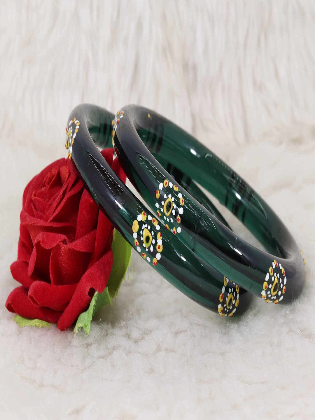 ZULKA Set Of 2 Printed Glass Bangles With Sindur