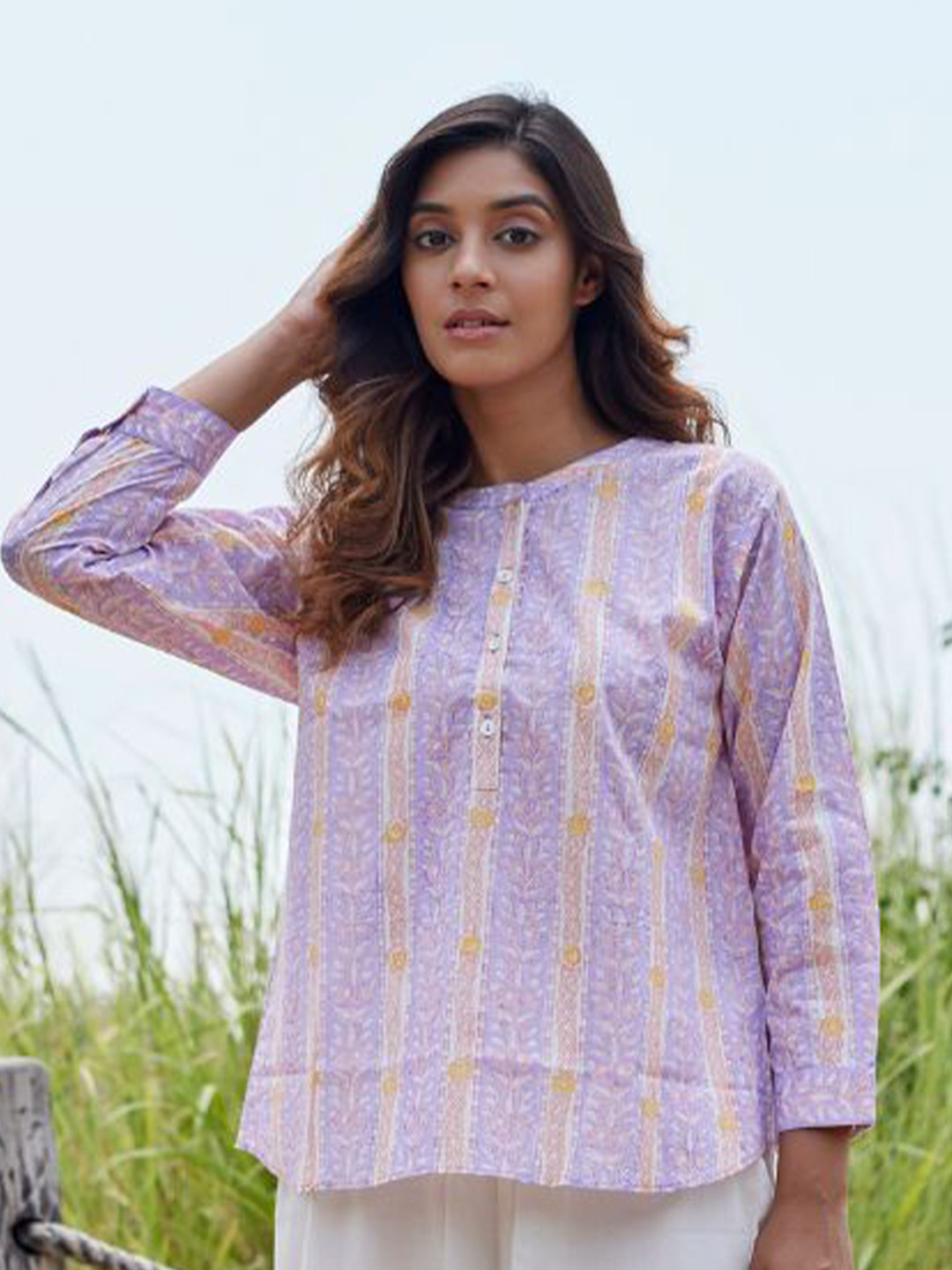 JAIPURRANG Women Floral Printed Mandarin Collar Cotton Shirt Style Tunic