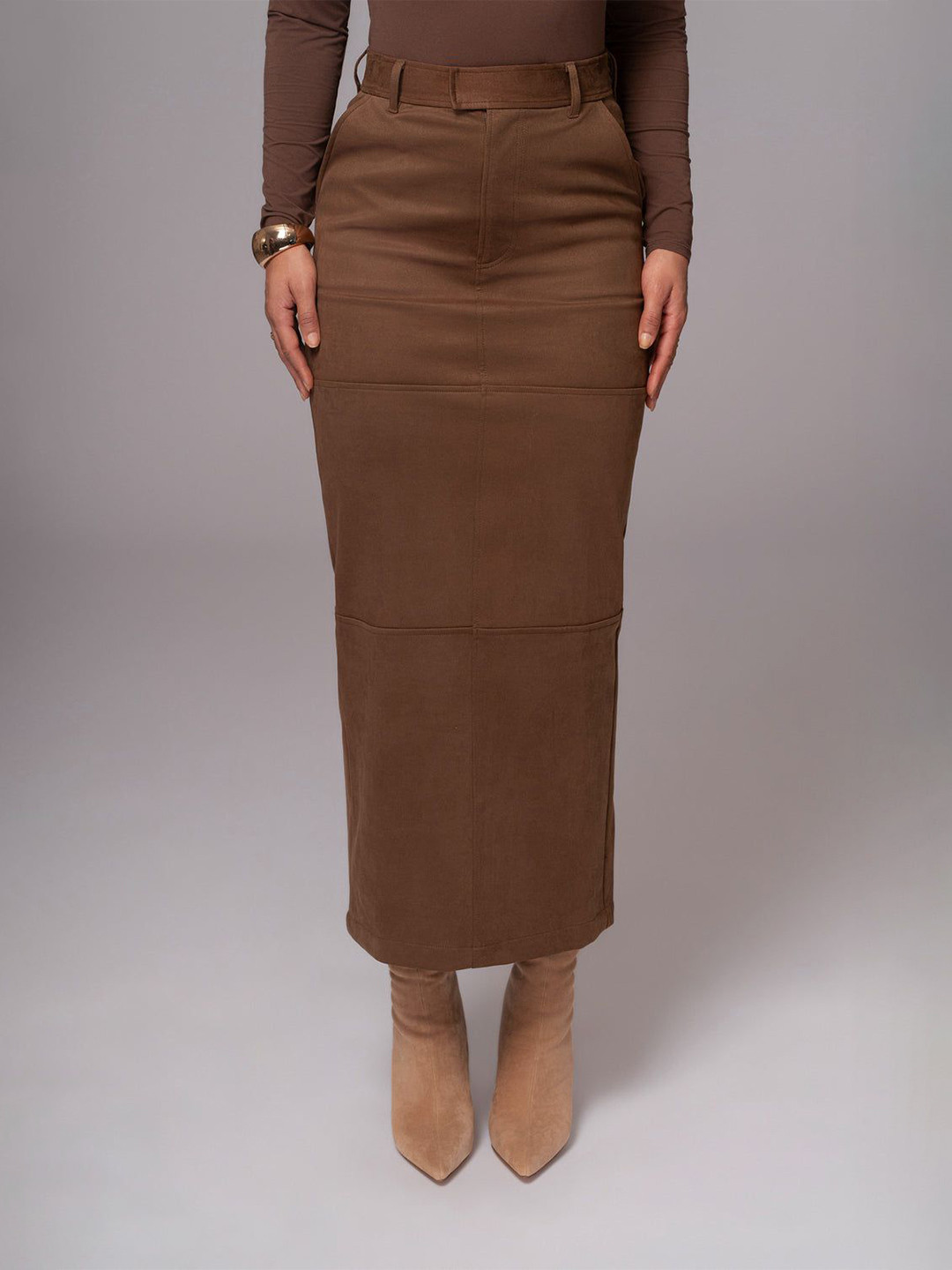 Bee Boe Bee Aurora Collection Rustic Suede Chocolate Maxi Skirt