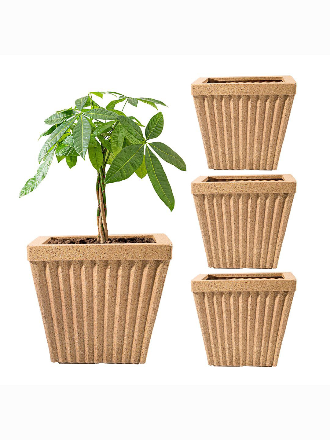 Kuber Industries Marble Brown 4 Pcs Textured Roto Mould Pihu Splash Flower Planters