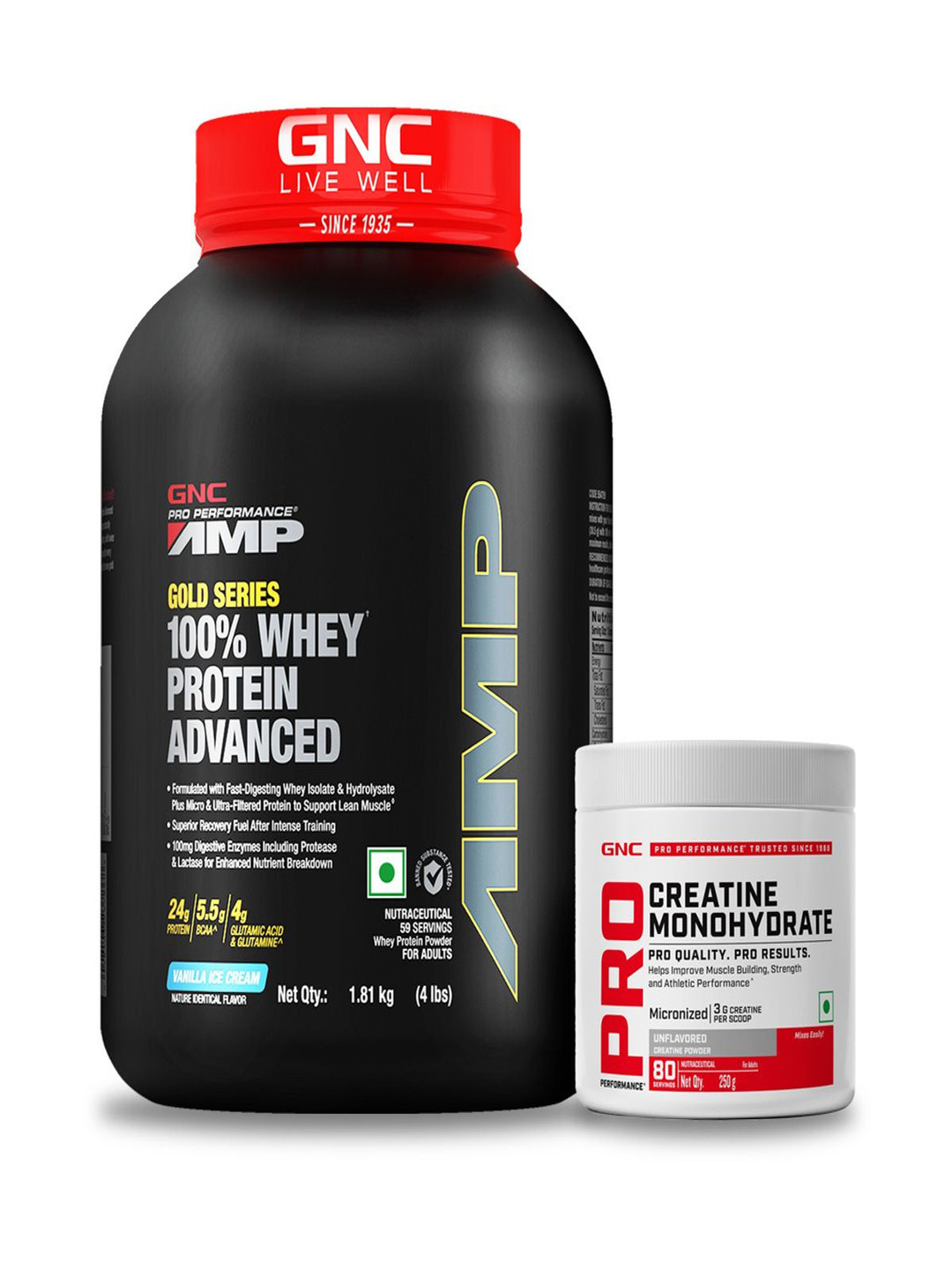 GNC Set Of 2 AMP Whey Protein Advanced - 1.81 Kg & Creatine Monohydrate- 250 g