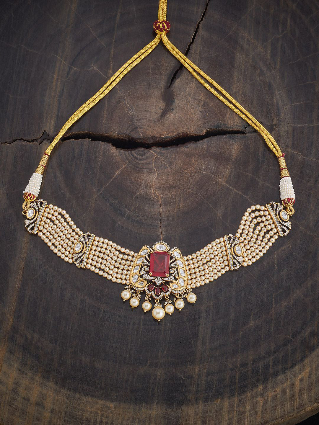 Kushal's Fashion Jewellery Embellished Bridal Victorian-Plated Kundan &  Statement Necklace
