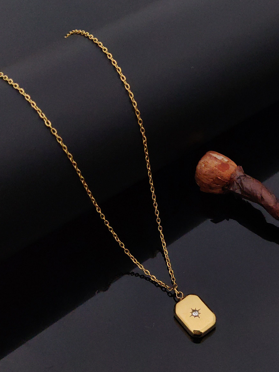 ANJNI CREATION Gold-Plated AD Stone Studded Pendant With Chain