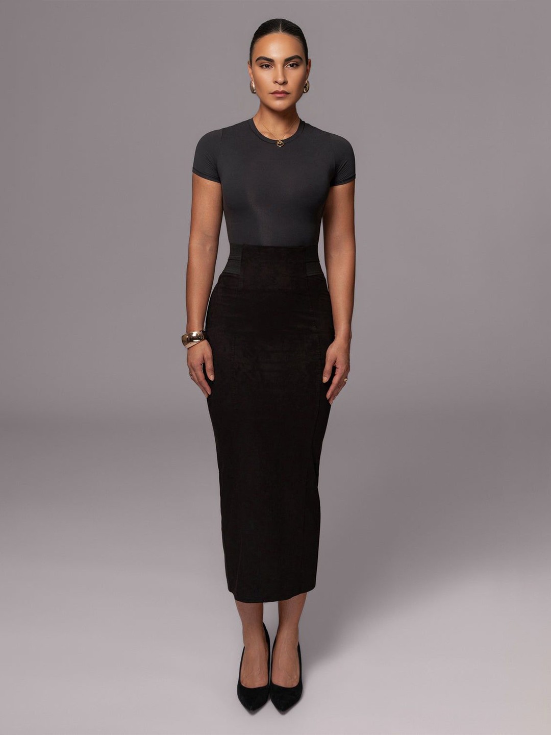 Bee Boe Bee Aurora Collection Velvet Sculpt Suede Black Skirt