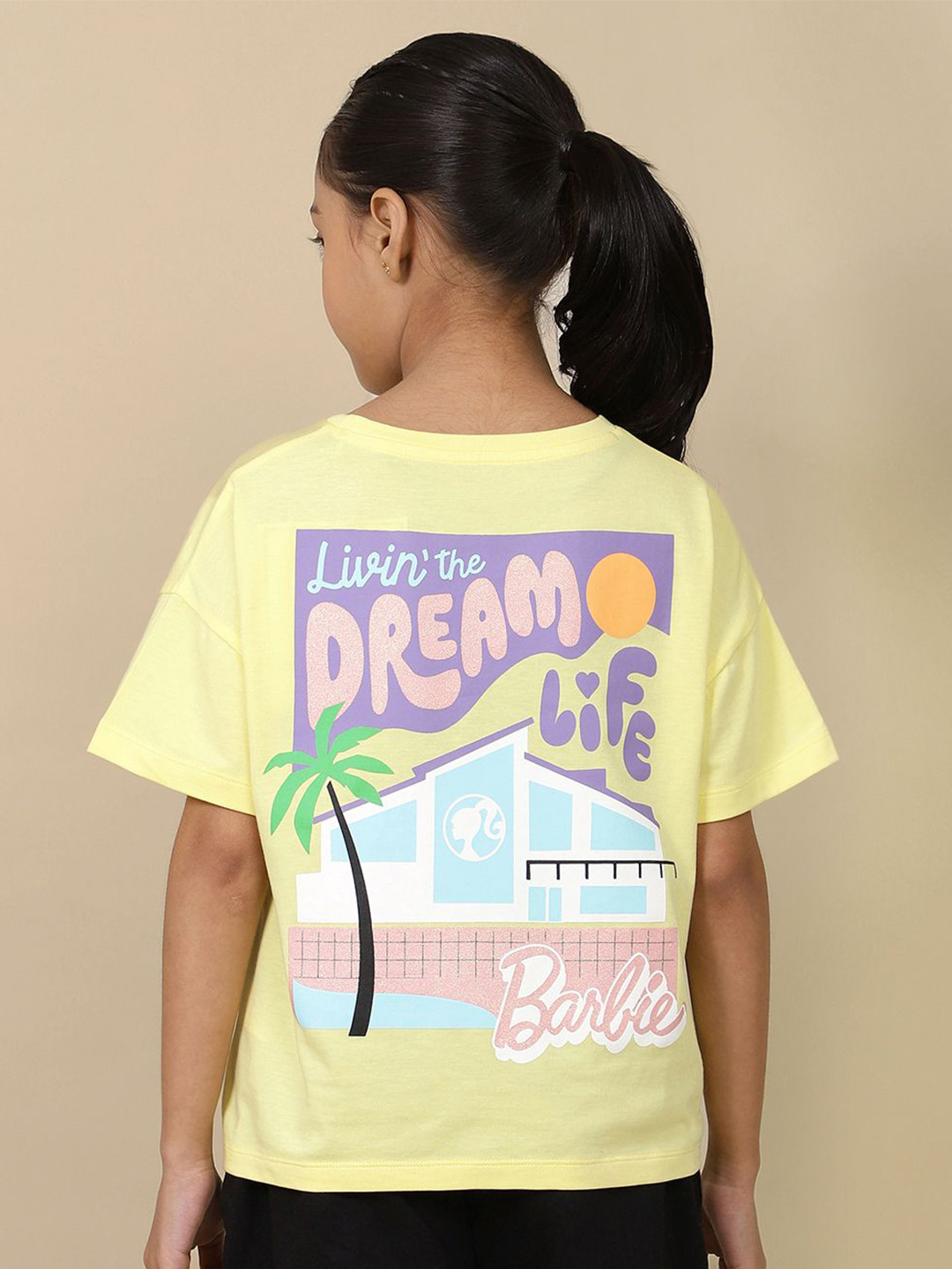 Kids Ville Girls Barbie Printed oversized Fit T-shirt