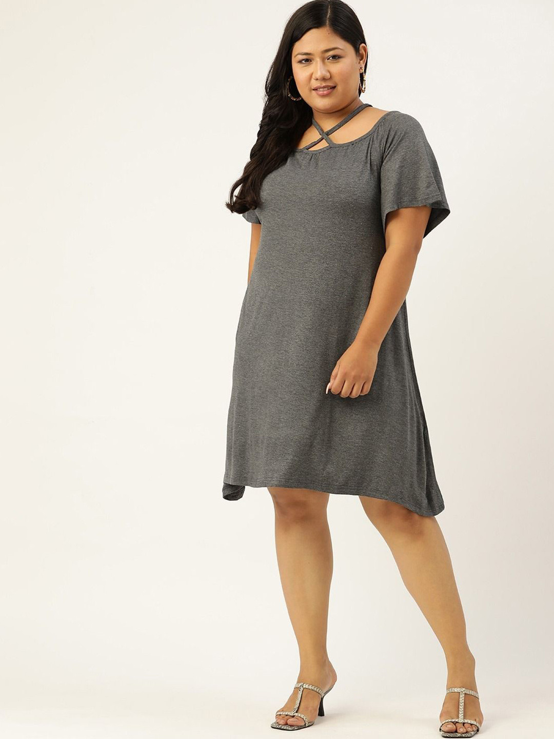 theRebelinme Women Plus Size Halter Neck A-Line Dress