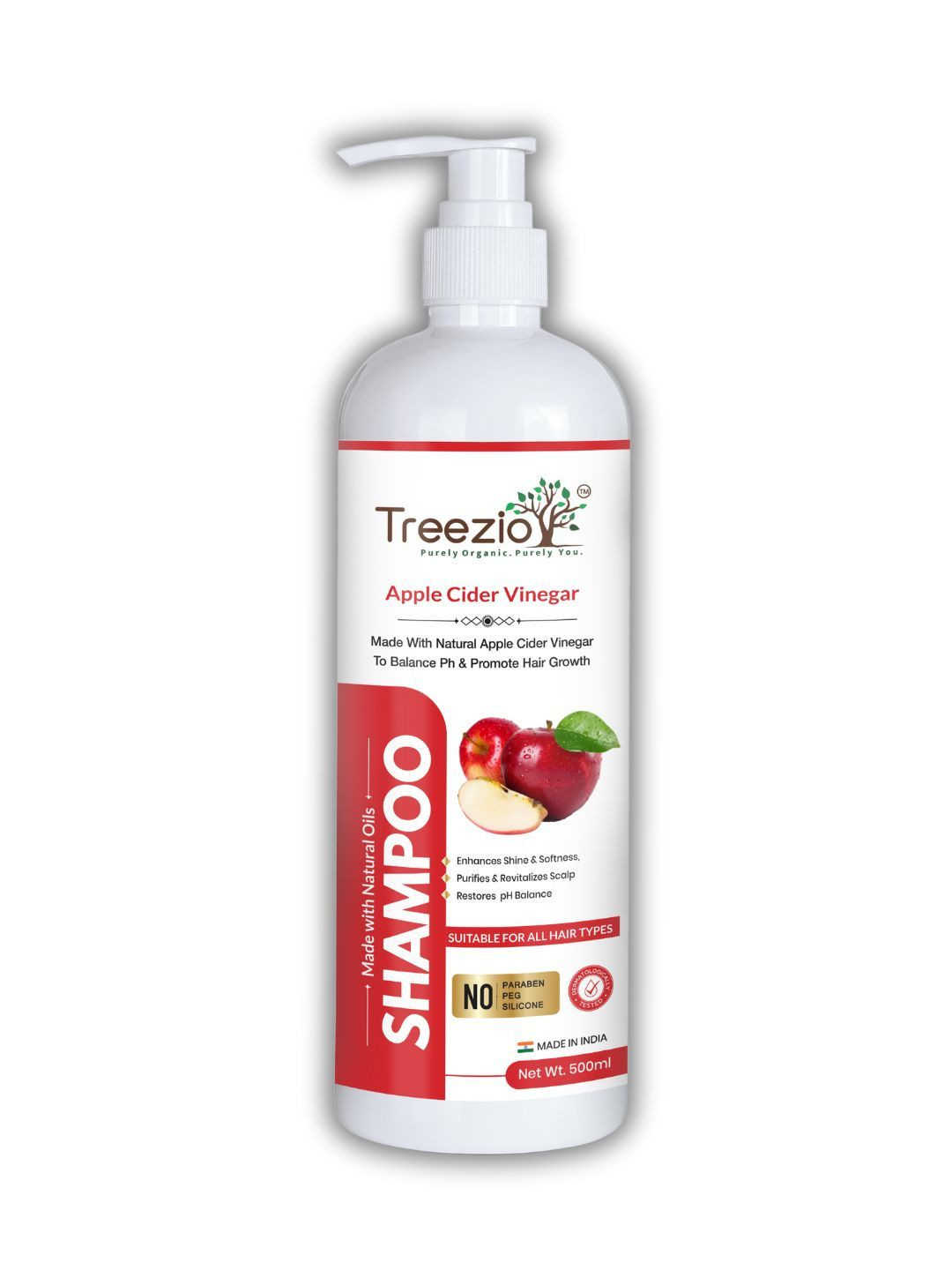 Treezio Apple Cider Vinegar Shampoo For Soft, Shiny, Refreshed Hair - 500 ml