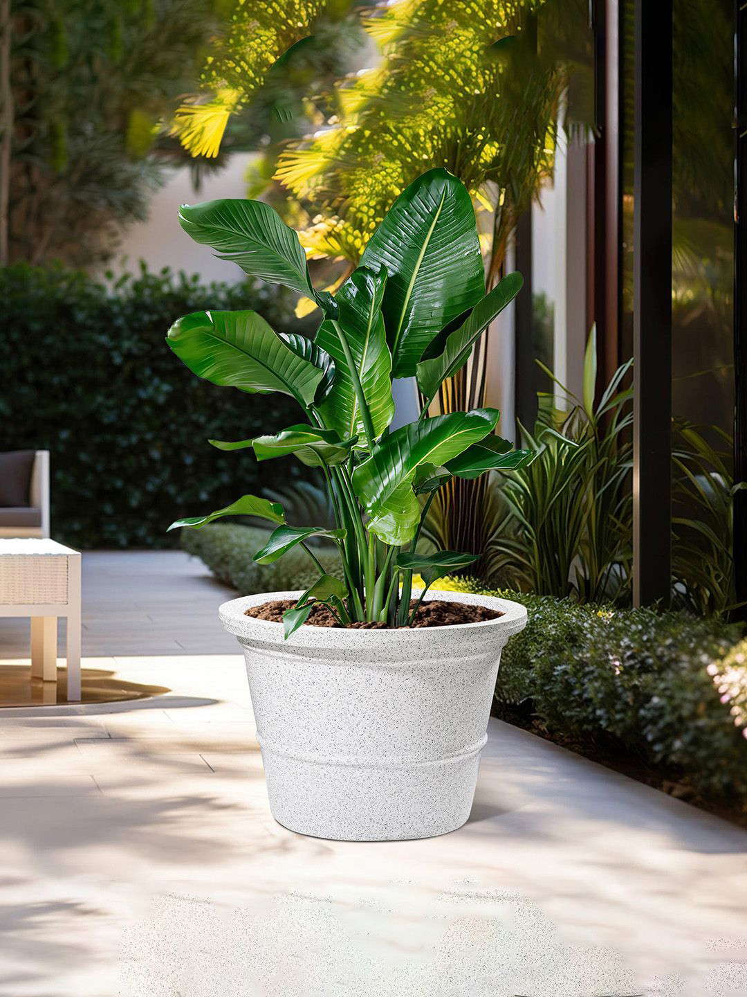 Kuber Industries 2 Pieces White Textured Roto Mould Victoria Flower Planters