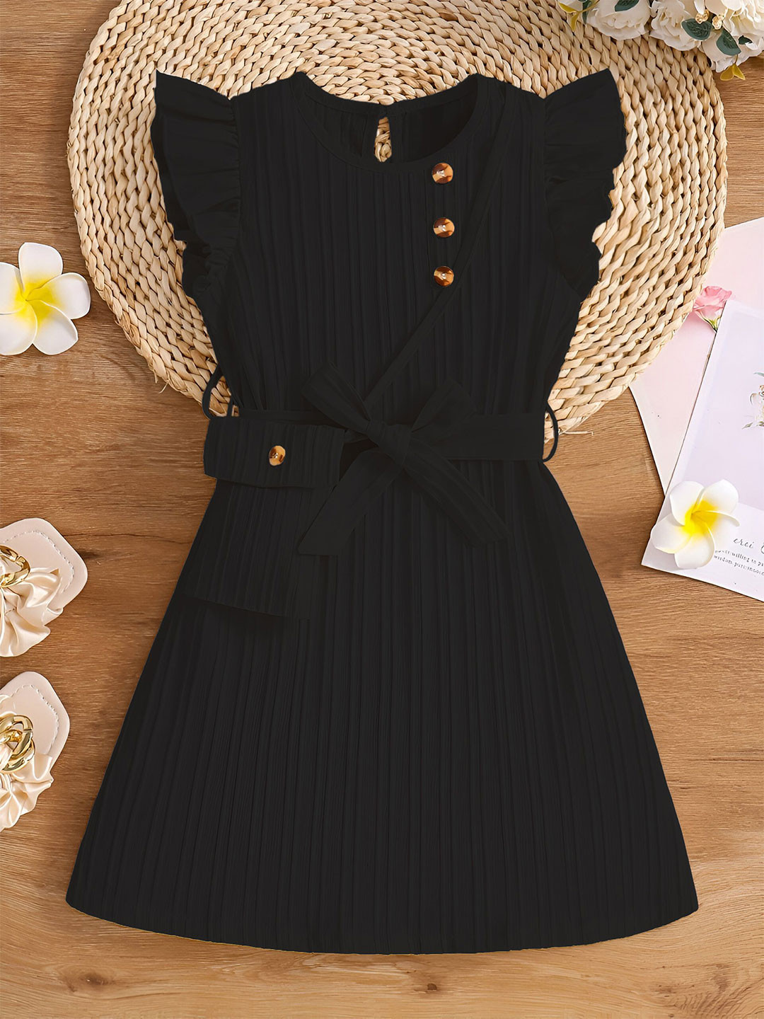 BAESD Girls Cotton A-Line Dress With Waist Belt And A Sling Bag
