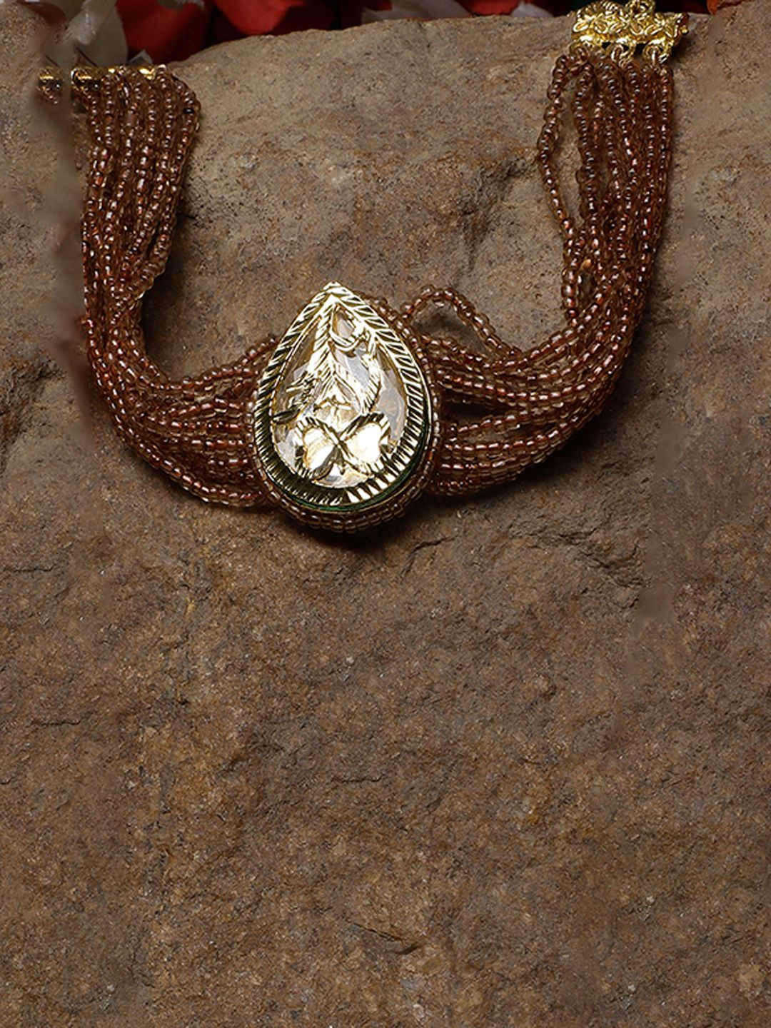 DUGRISTYLE Gehwa Kundan Stone Studded & Beaded Elegance Multistrand Bracelet