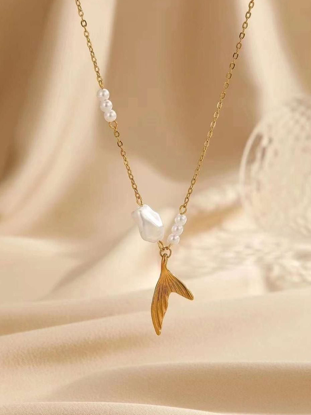 VIEN Gold-Plated Stainless Steel Starfish Pearls Fish Tail Chain