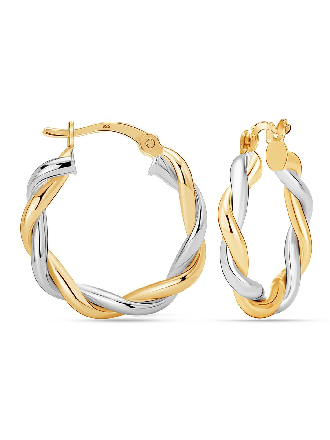 LeCalla 925 Sterling Silver-Plated Twisted Round Hoops Earrings
