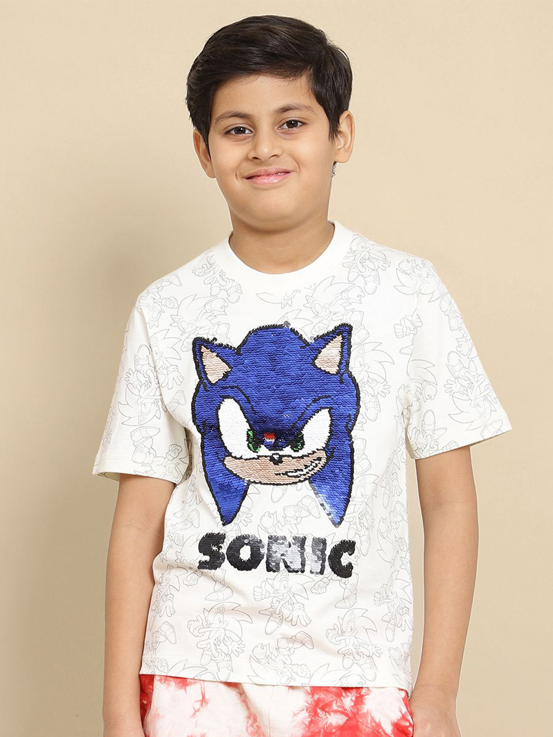 Kids Ville Boys Sonic Graphic Printed Regular Fit Cotton Tshirt