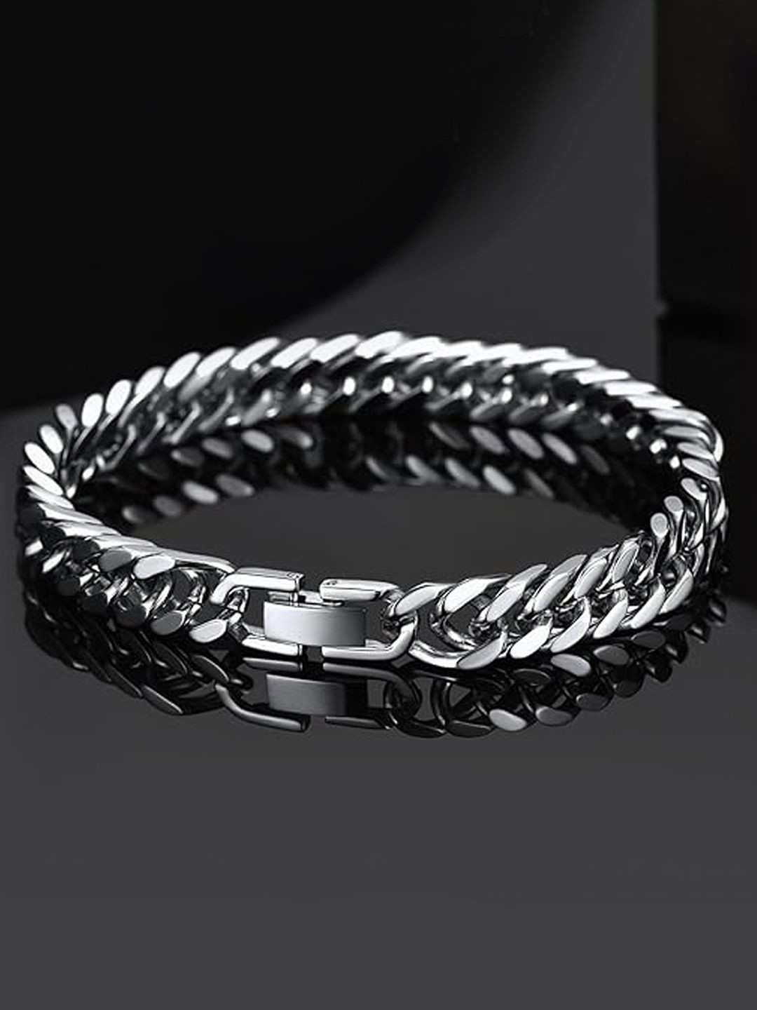 Peora Men Silver-Plated Stainless Steel Skin Friendly Openable Link Bracelet