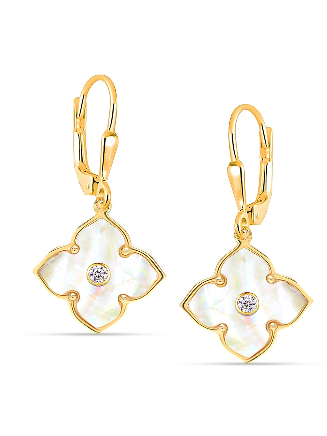 LeCalla 925 Sterling Silver 14 K Gold-Plated Zircon Studded Contemporary Drop Earrings